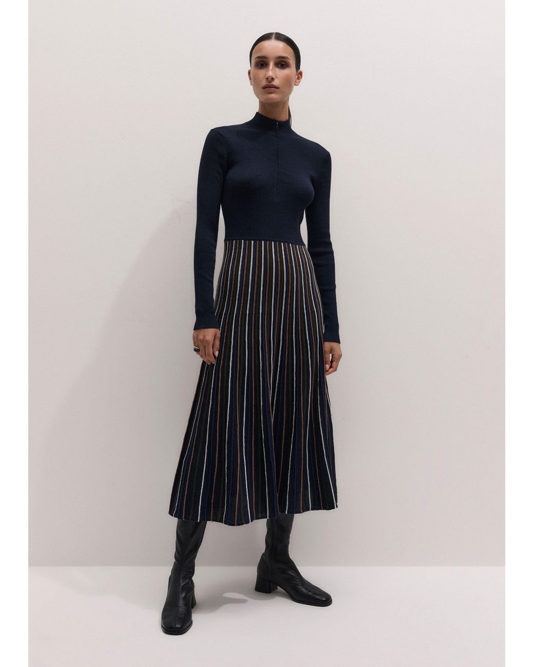 ME+EM Blue Merino Stripe Knit Maxi Dress
