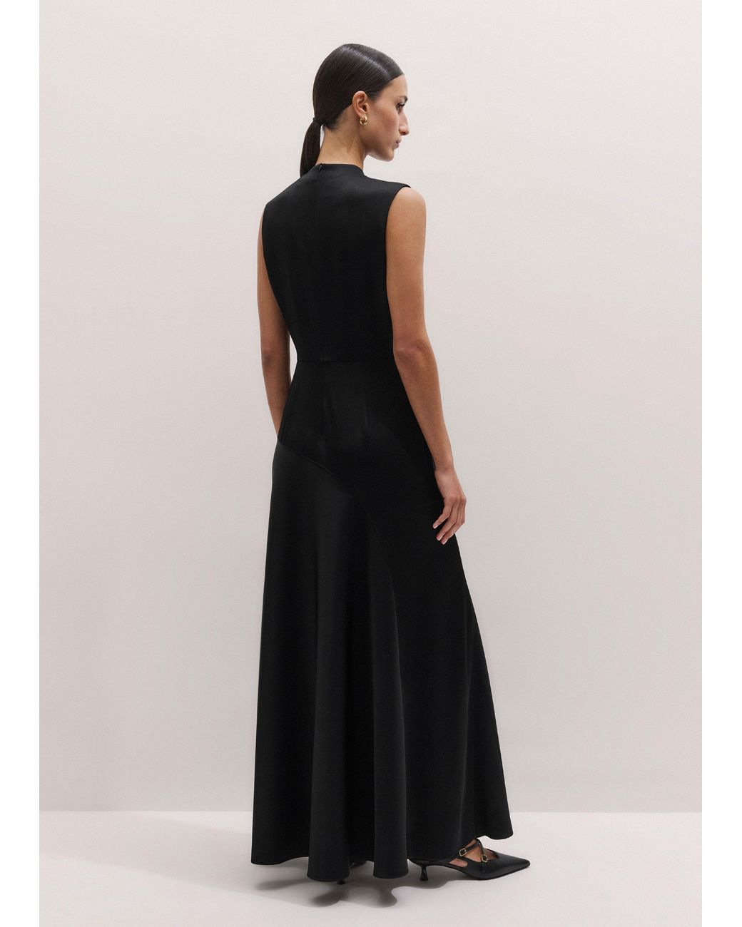 ME+EM Blue Satin Colour Tipping Bias Cut Full Length Dress + Belt-Cream