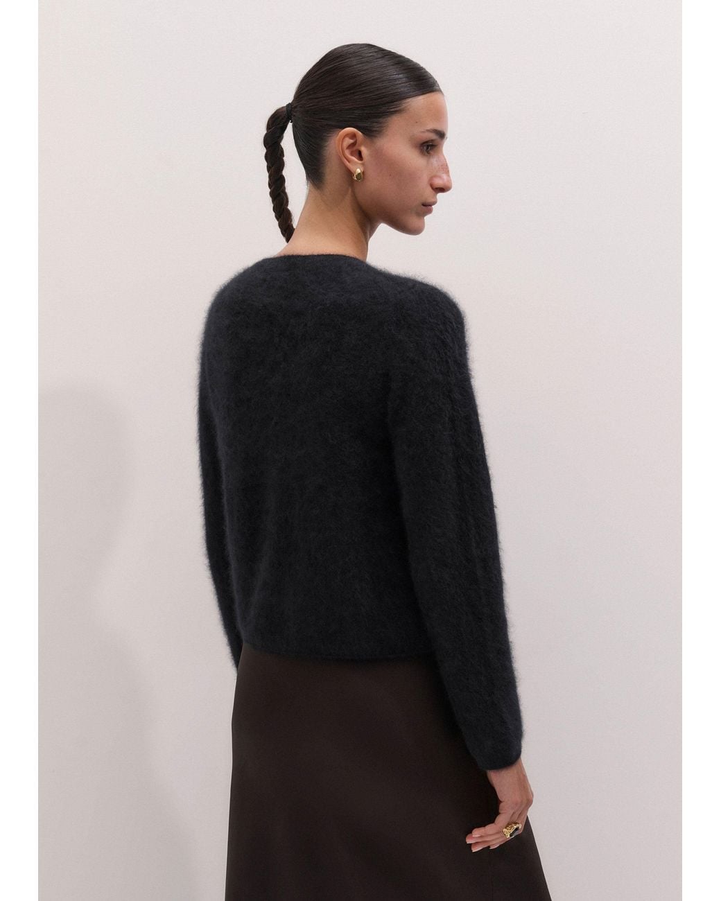 ME+EM Gray Brushed Cashmere Straight Knit Cardigan