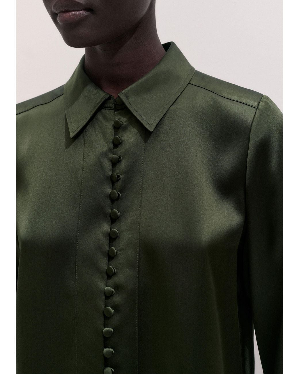 ME+EM Brown Silk Satin Layering Shirt + Tie