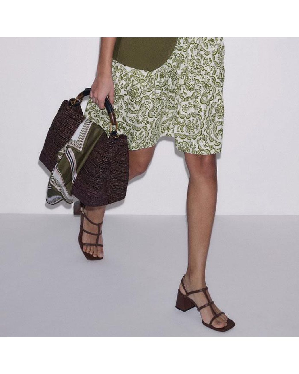 ME+EM Green Entangled Lace Print Tiered Short Dress