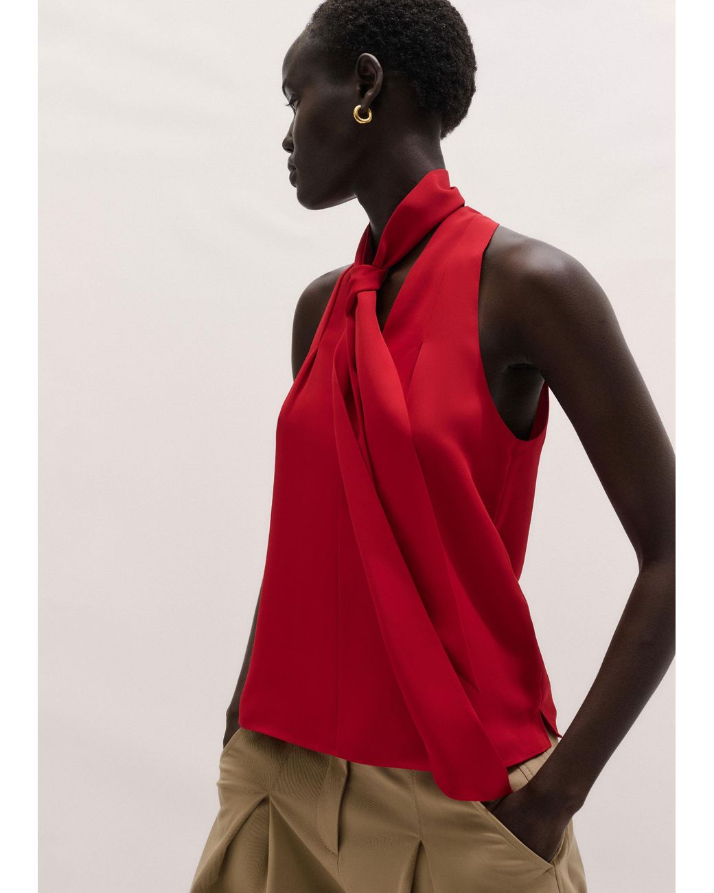 ME+EM Red Silk V-Neck Camisole Top + Tie Ruby