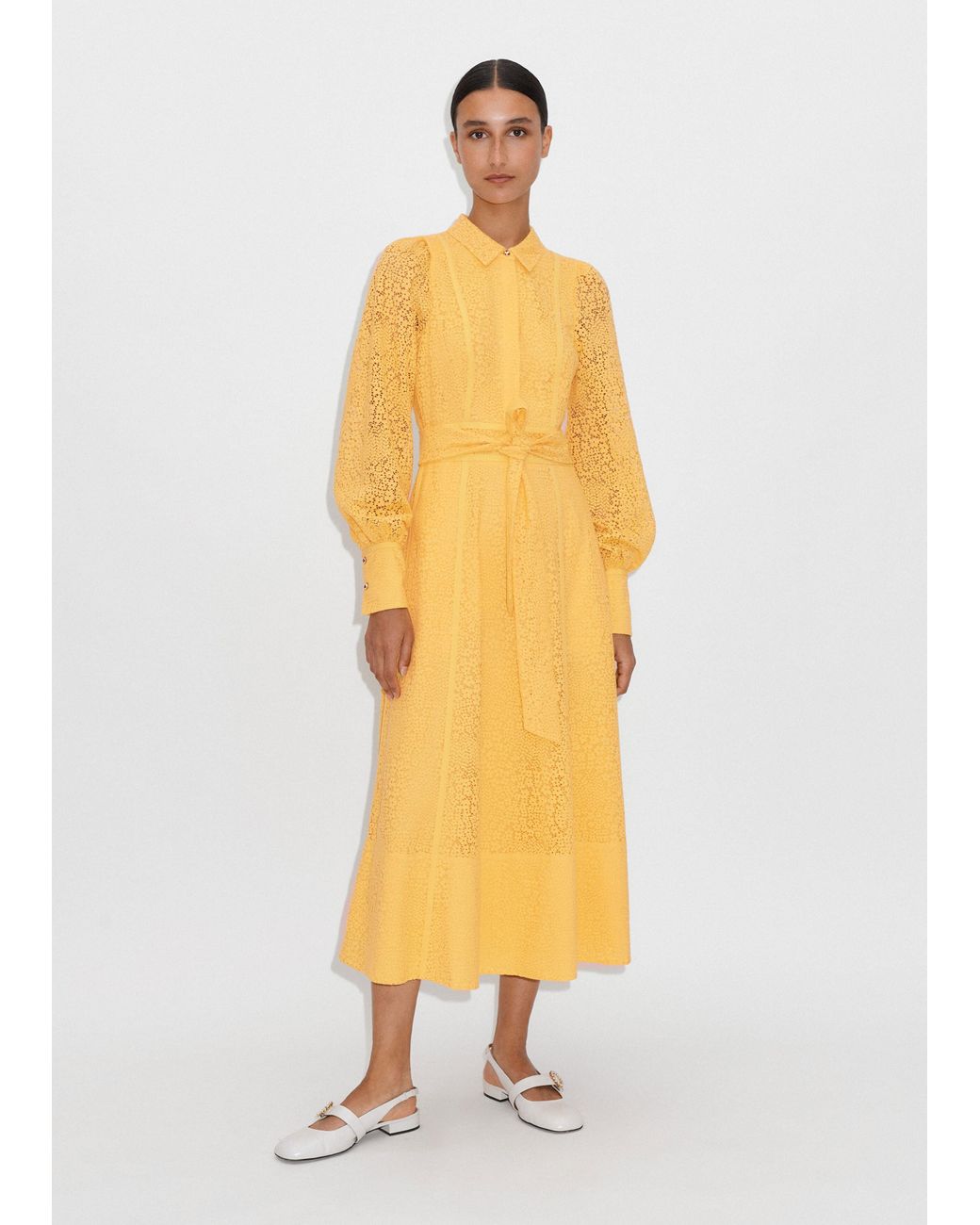 ME+EM Lace Fit And Flare Midi Dress + Belt in Yellow | Lyst