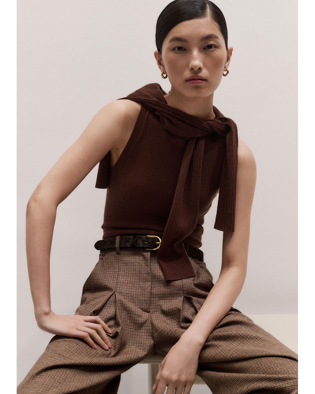 ME+EM Brown Barely There V Neck Slim Cardigan