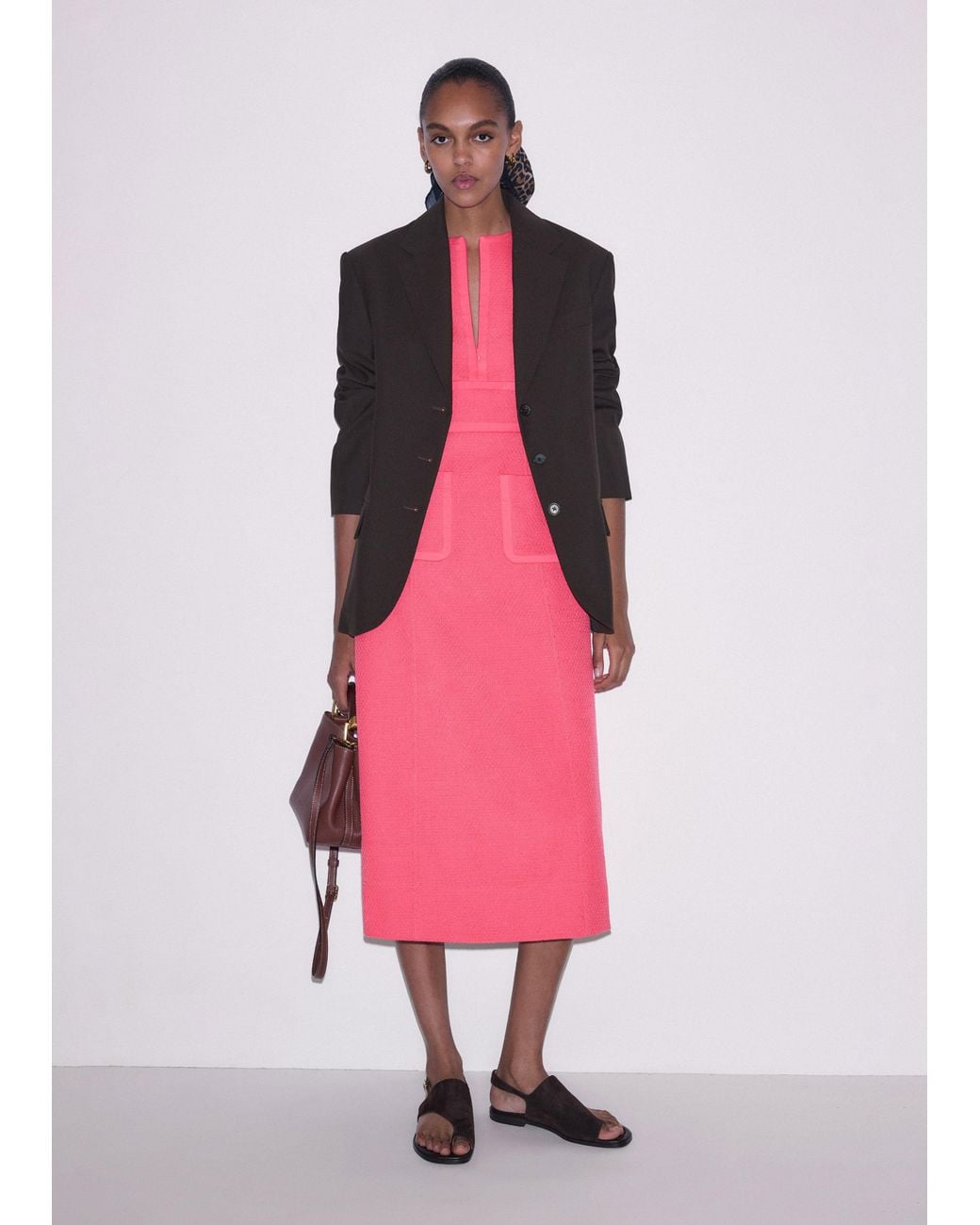 ME+EM Pink Contrast Binding Fit And Flare Midi Dress
