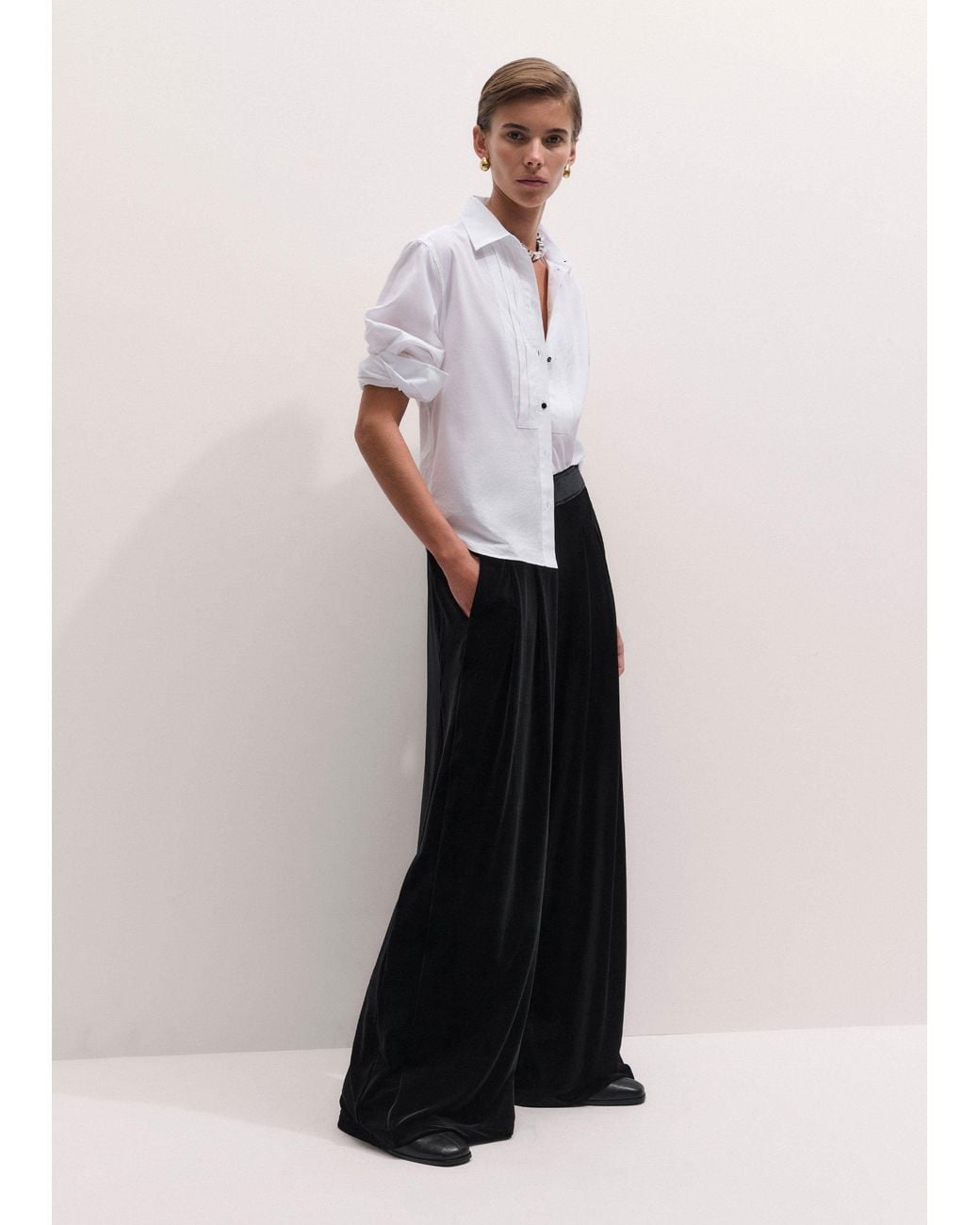 ME+EM White Fluid Velour Wide-Leg Trouser