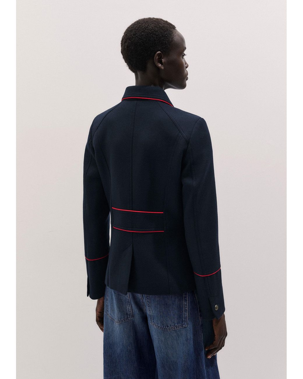 ME+EM Blue Slim Fit Piped Utility Jacket