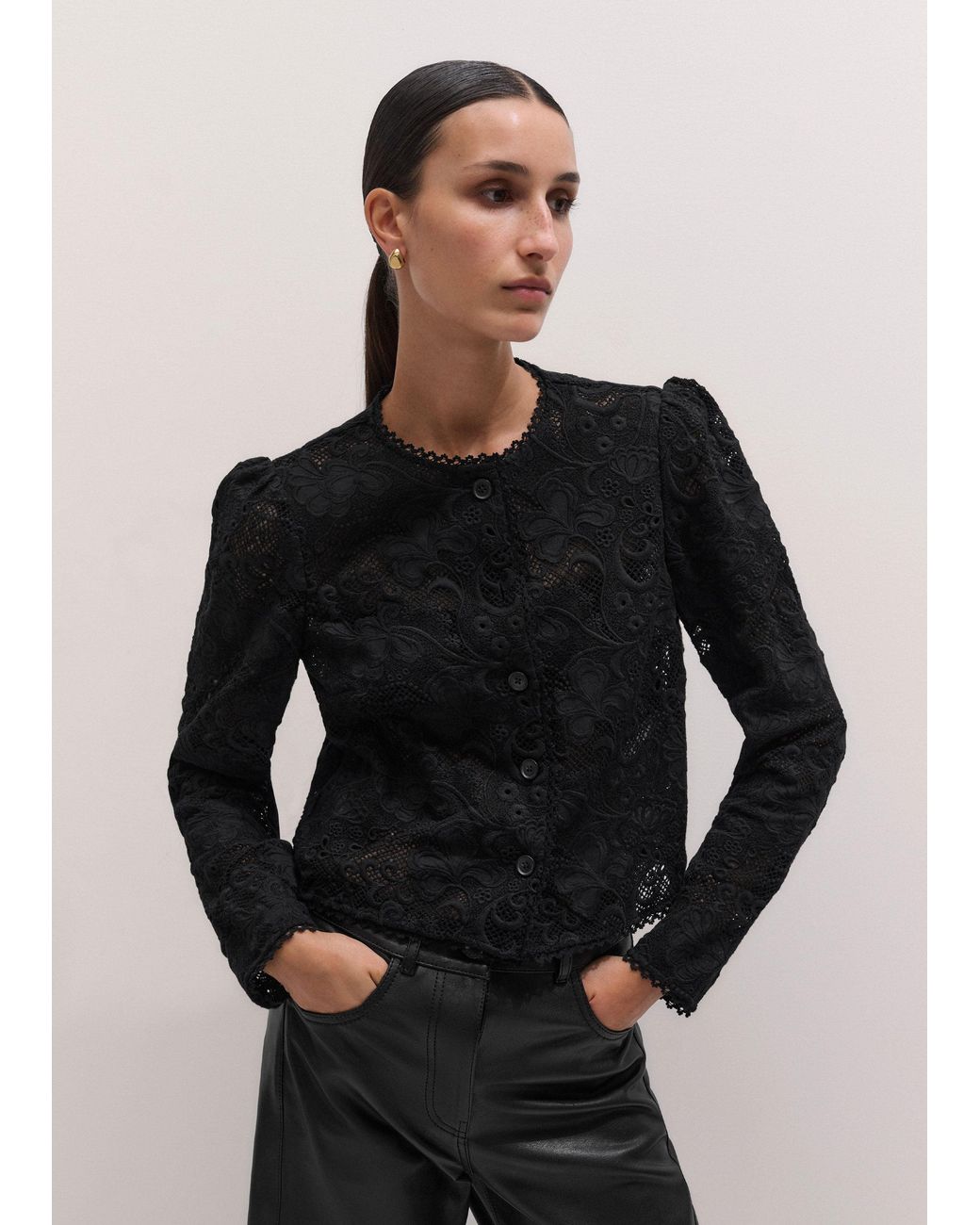 ME+EM Black Delicate Lace Jacket Blouse