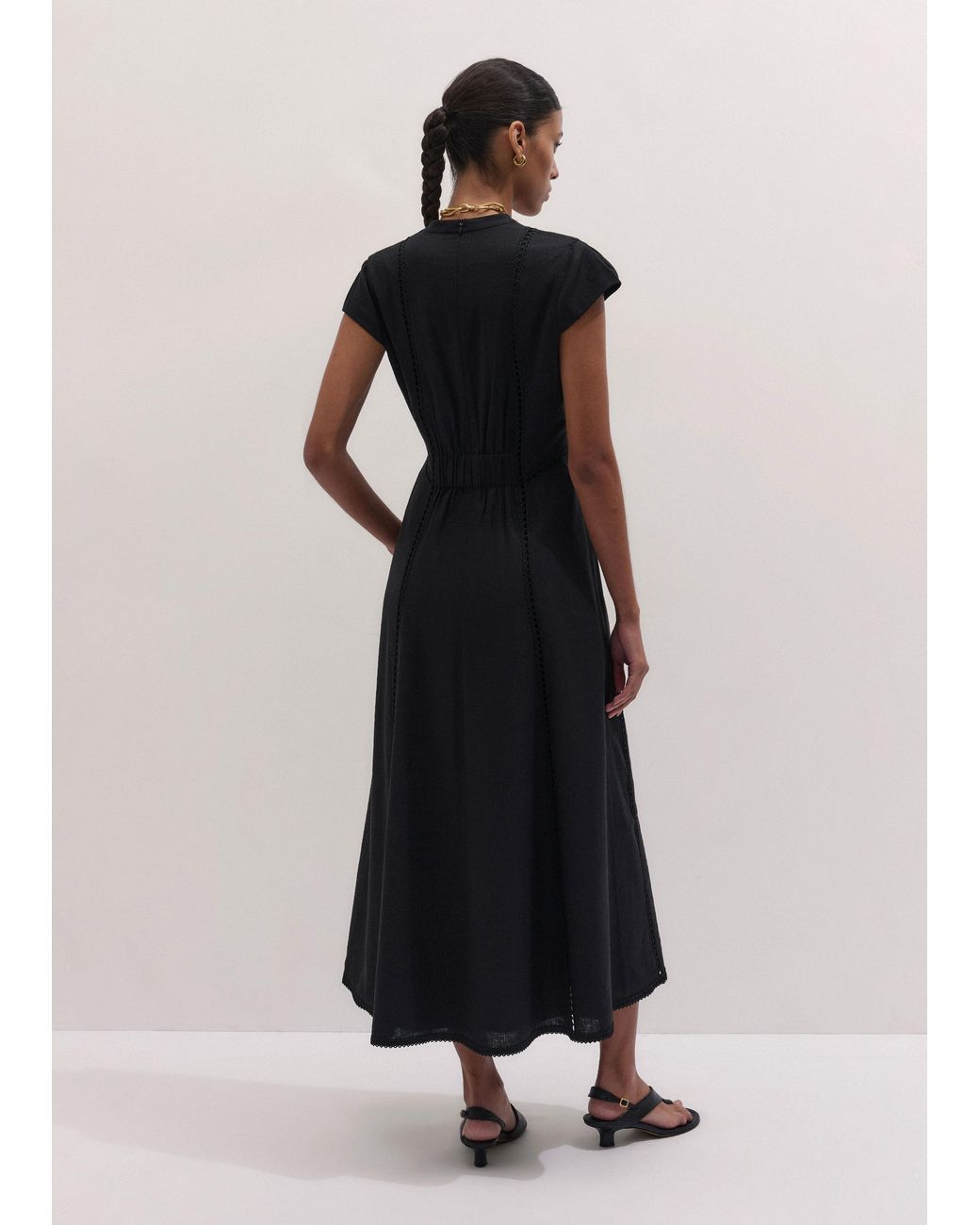 ME+EM Blue Crease-Less Embroidery Stitch Detail Maxi Dress
