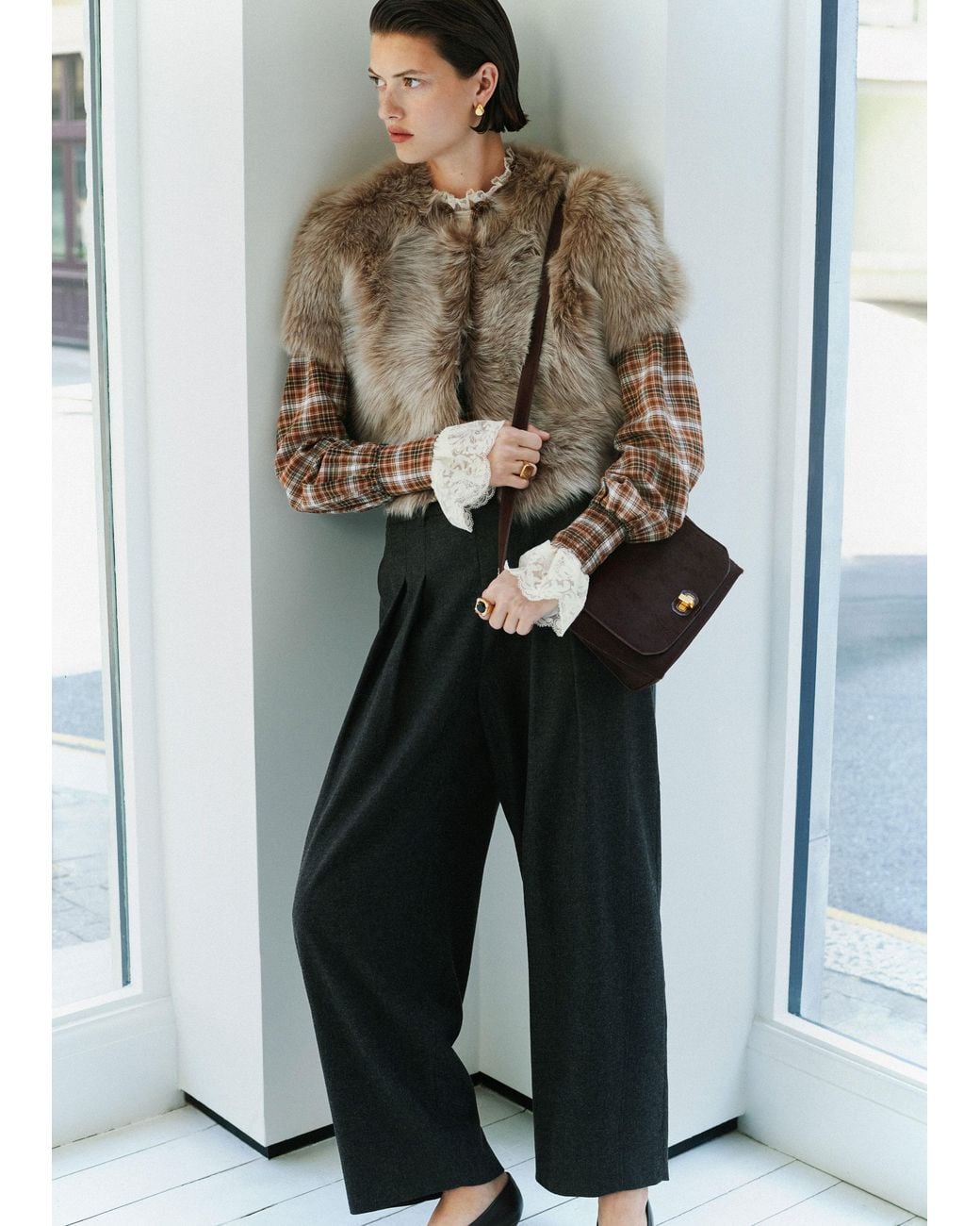 ME+EM Black Exaggerated Taper Trouser Charcoal Melange