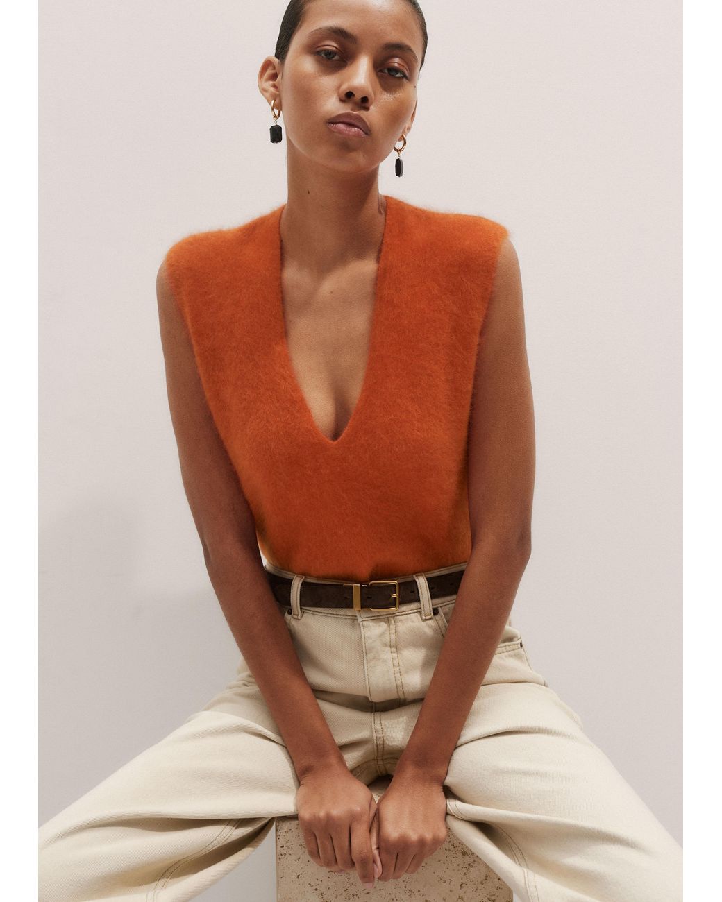 ME+EM Orange V-Neck Straight Vest