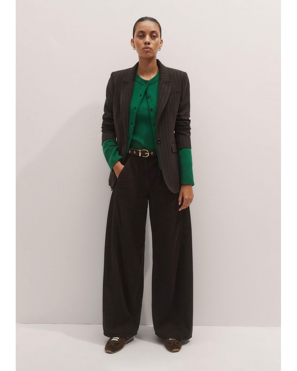 ME+EM Green Cashmere Straight Buttoned Cardigan