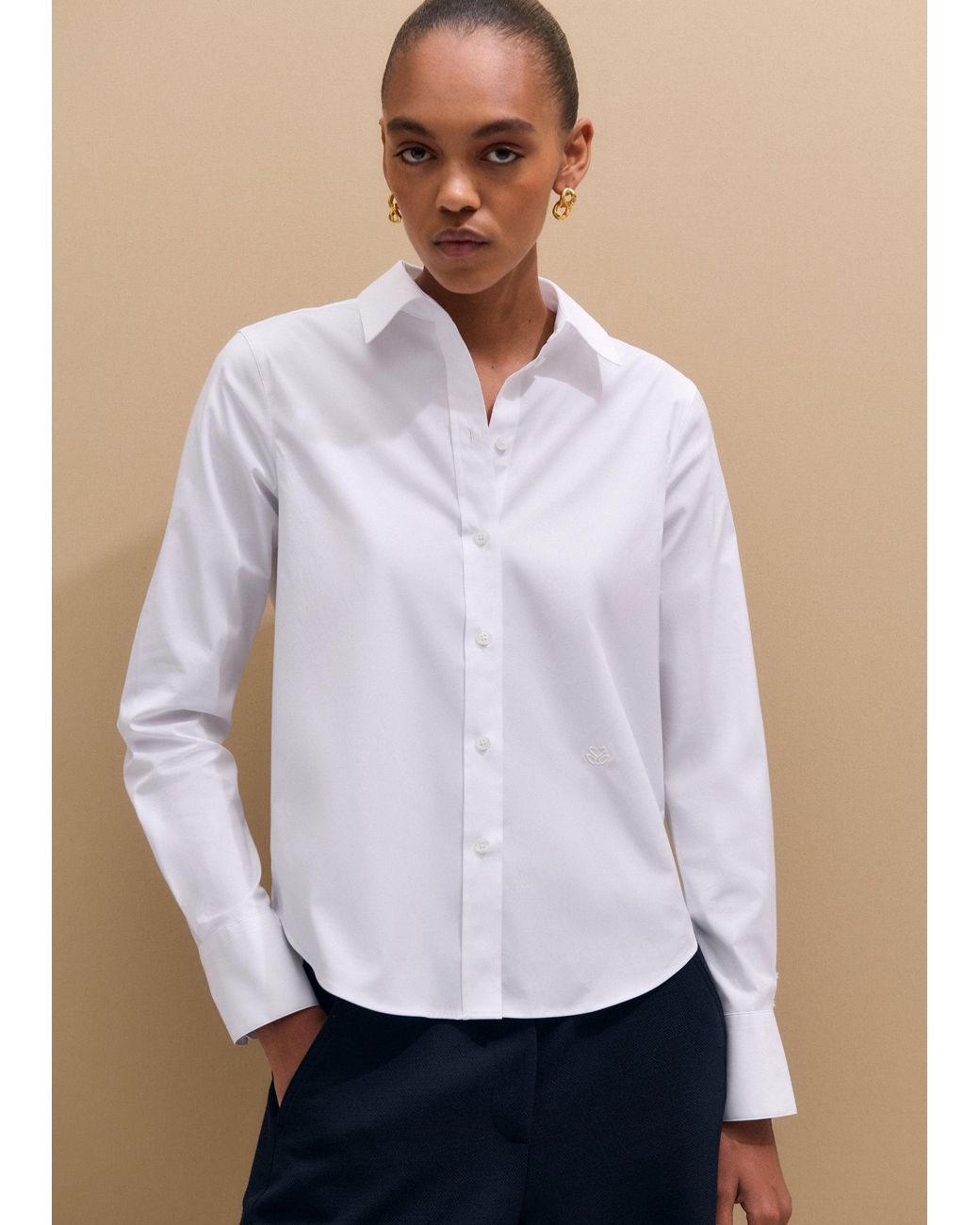ME+EM Blue Fitted Swan Logo Shirt