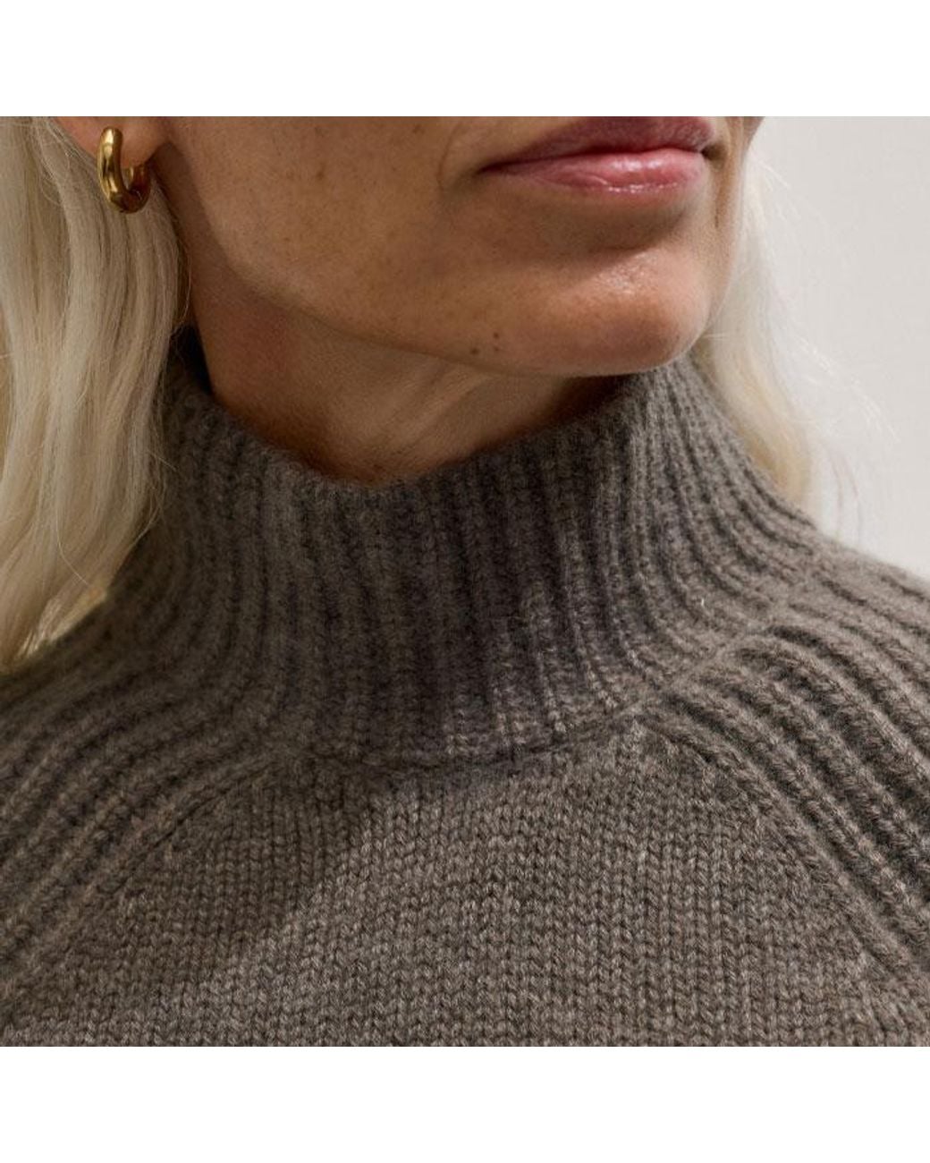 ME+EM Gray Cashmere High Neck Statement Jumper