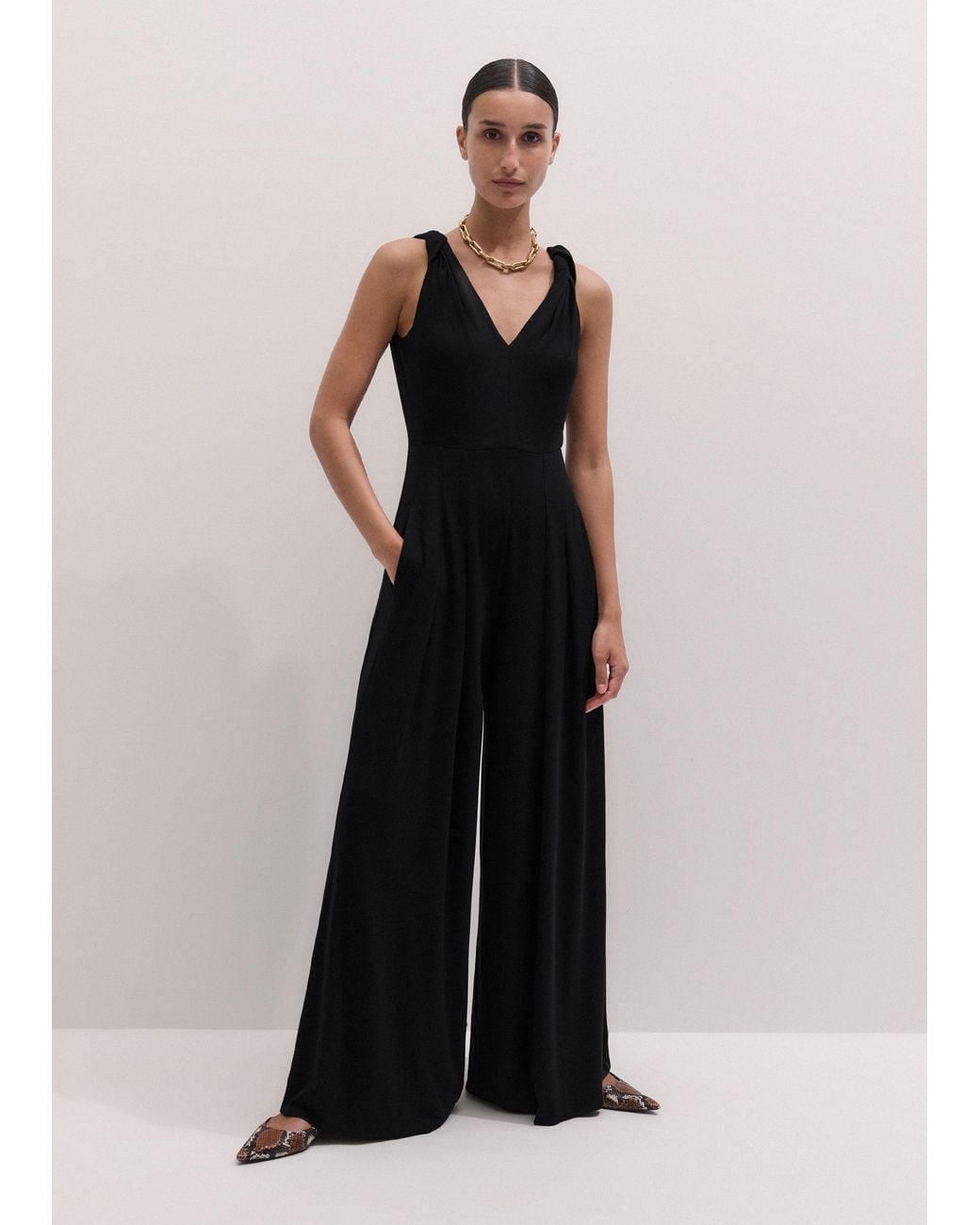 ME+EM Blue Twist Strap Modal Jumpsuit + Belt