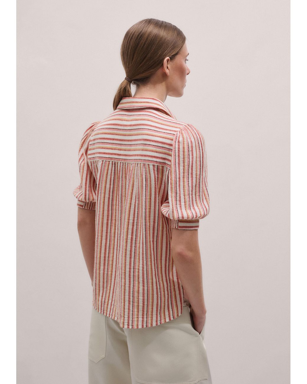 ME+EM Pink Cotton Stripe Summer Blouse-Multi