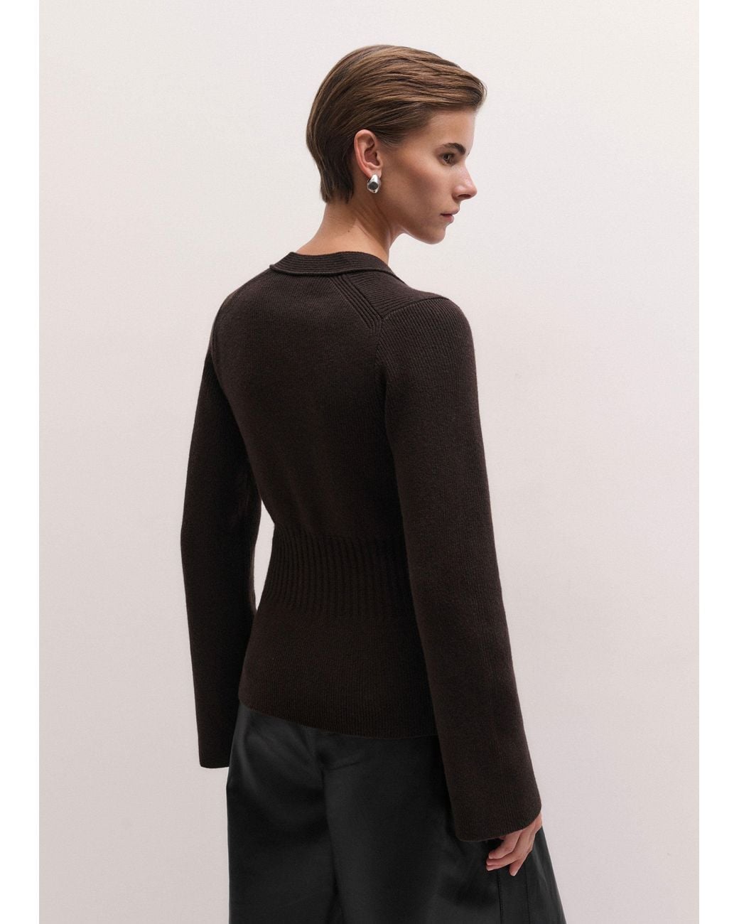 ME+EM Brown Merino Cashmere Waisted Cardigan