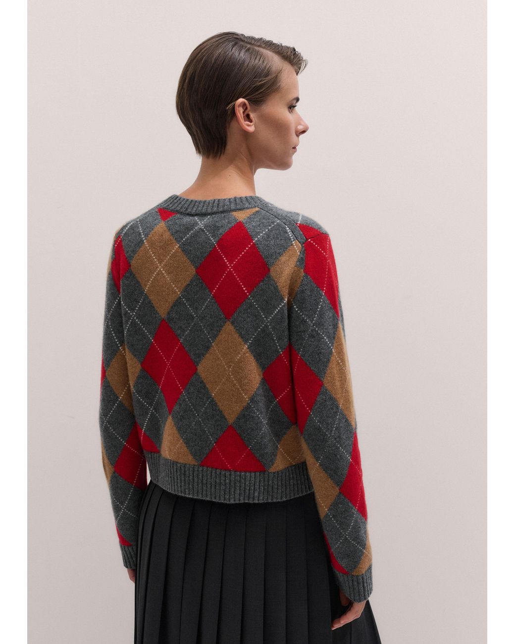 ME+EM Red Cashmere Argyle Knit Jumper