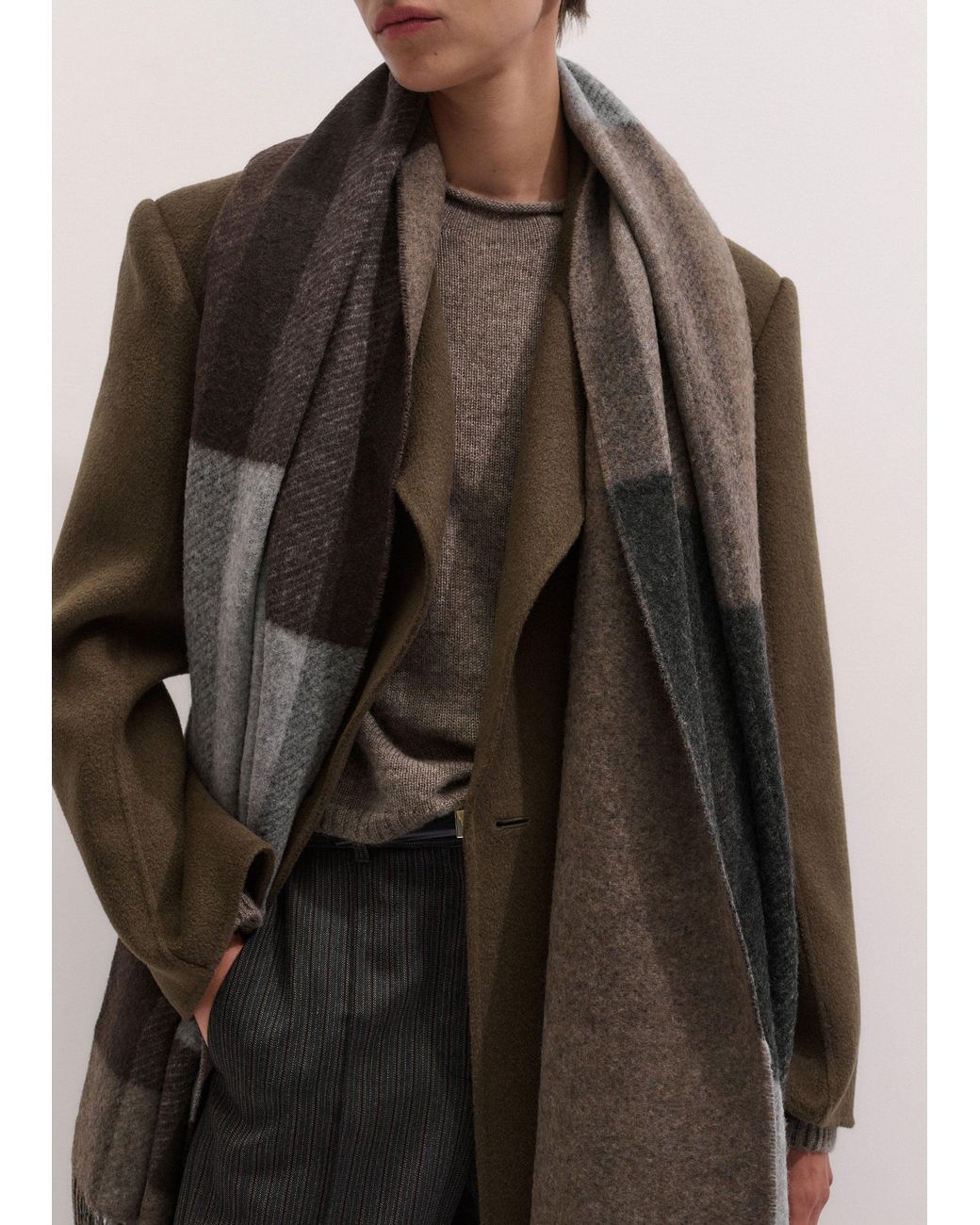 ME+EM Brown Merino Cashmere Silk High Neck Straight Jumper Hazelnut Melange