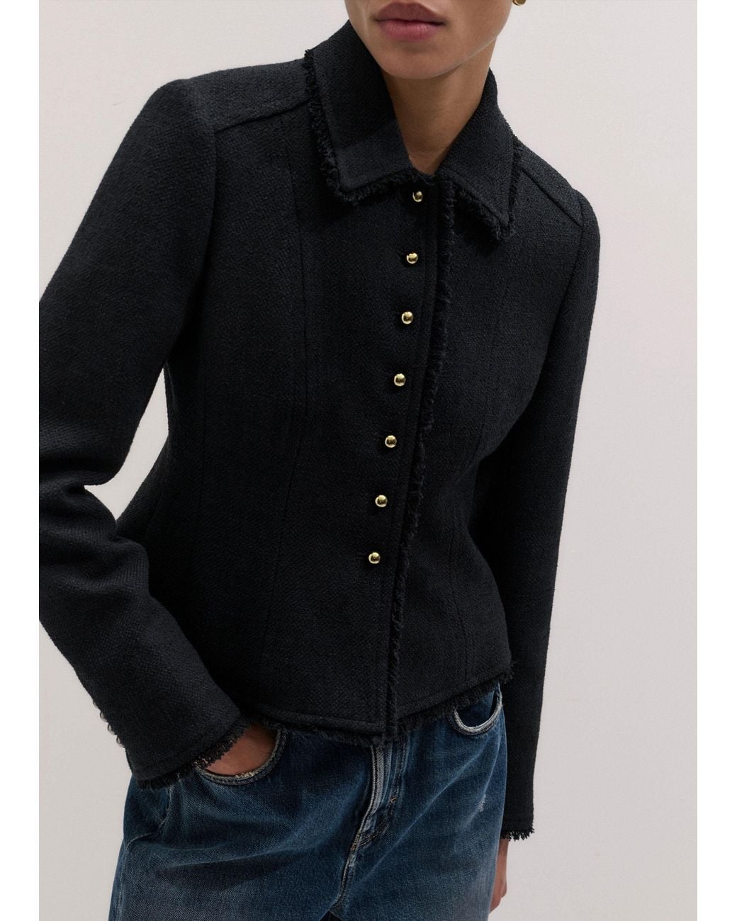 ME+EM Blue Textured Peplum Jacket