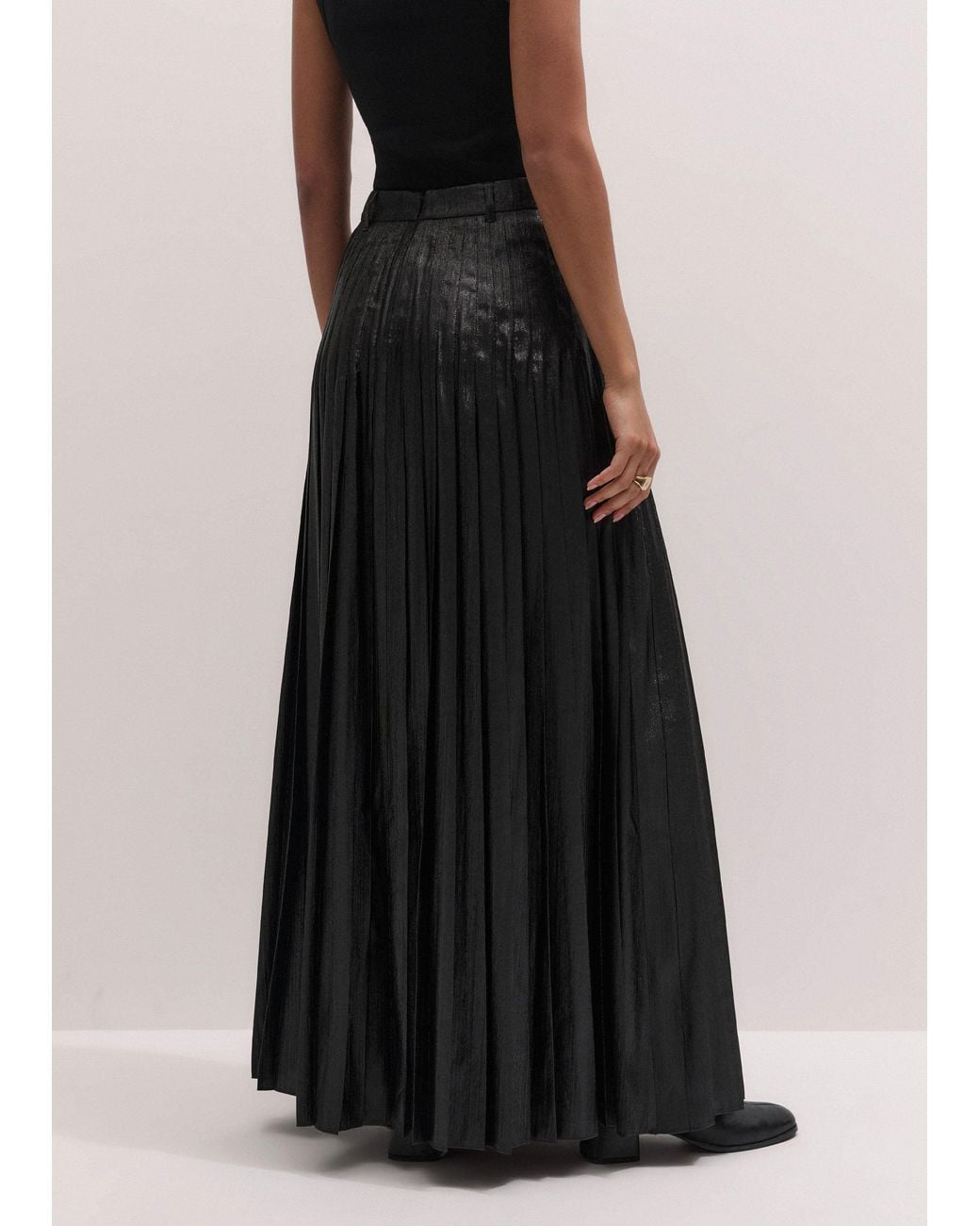 ME+EM Black Metallic Dramatic Pleated Full Length Skirt
