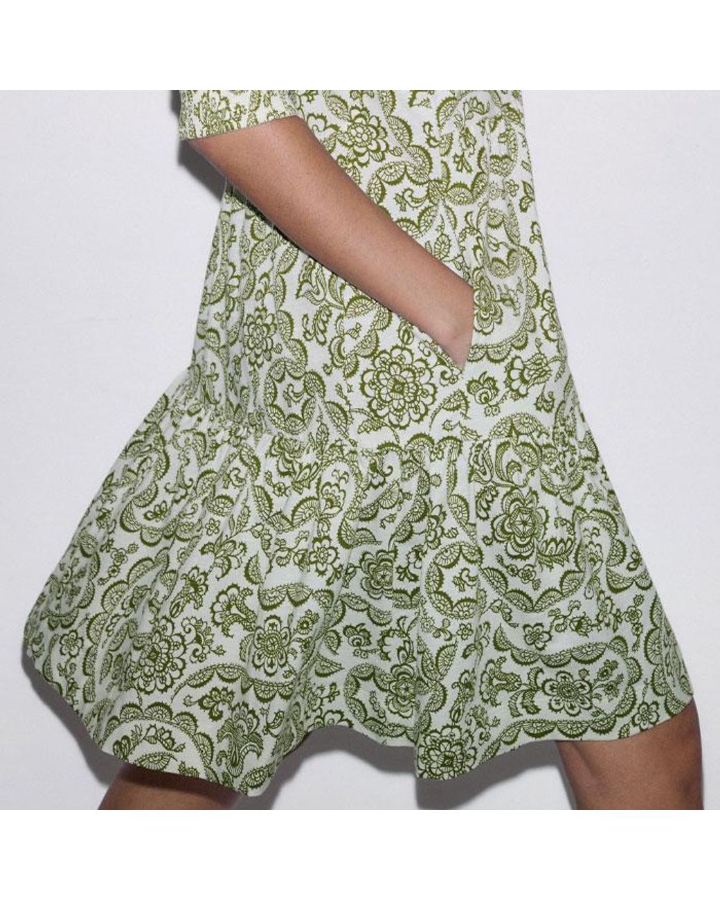 ME+EM Green Entangled Lace Print Tiered Short Dress