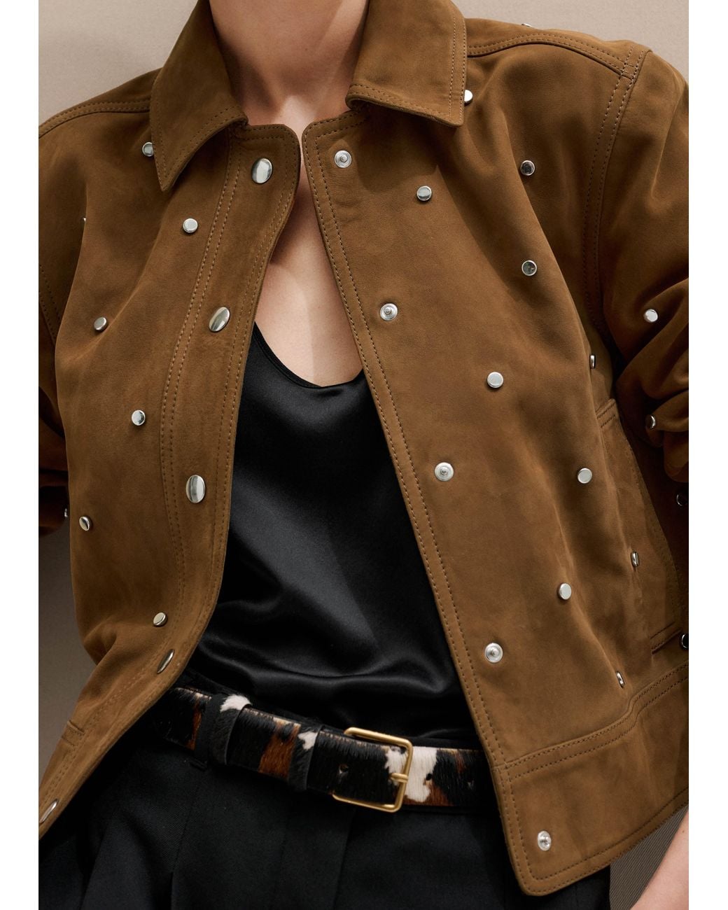 ME+EM Brown Relaxed Embellished Stud Jacket