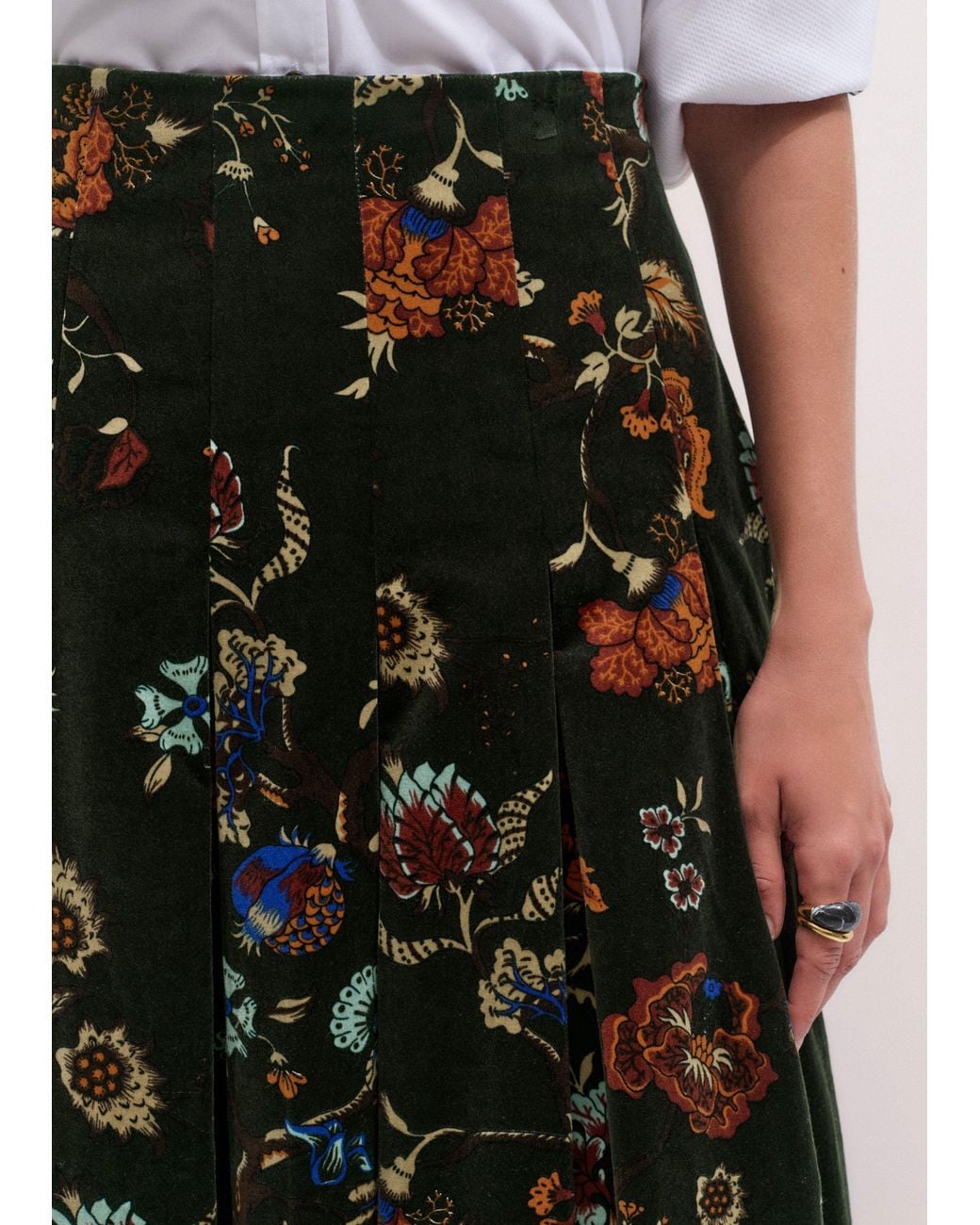 ME+EM Black Velvet Floral Garden Print Maxi Skirt