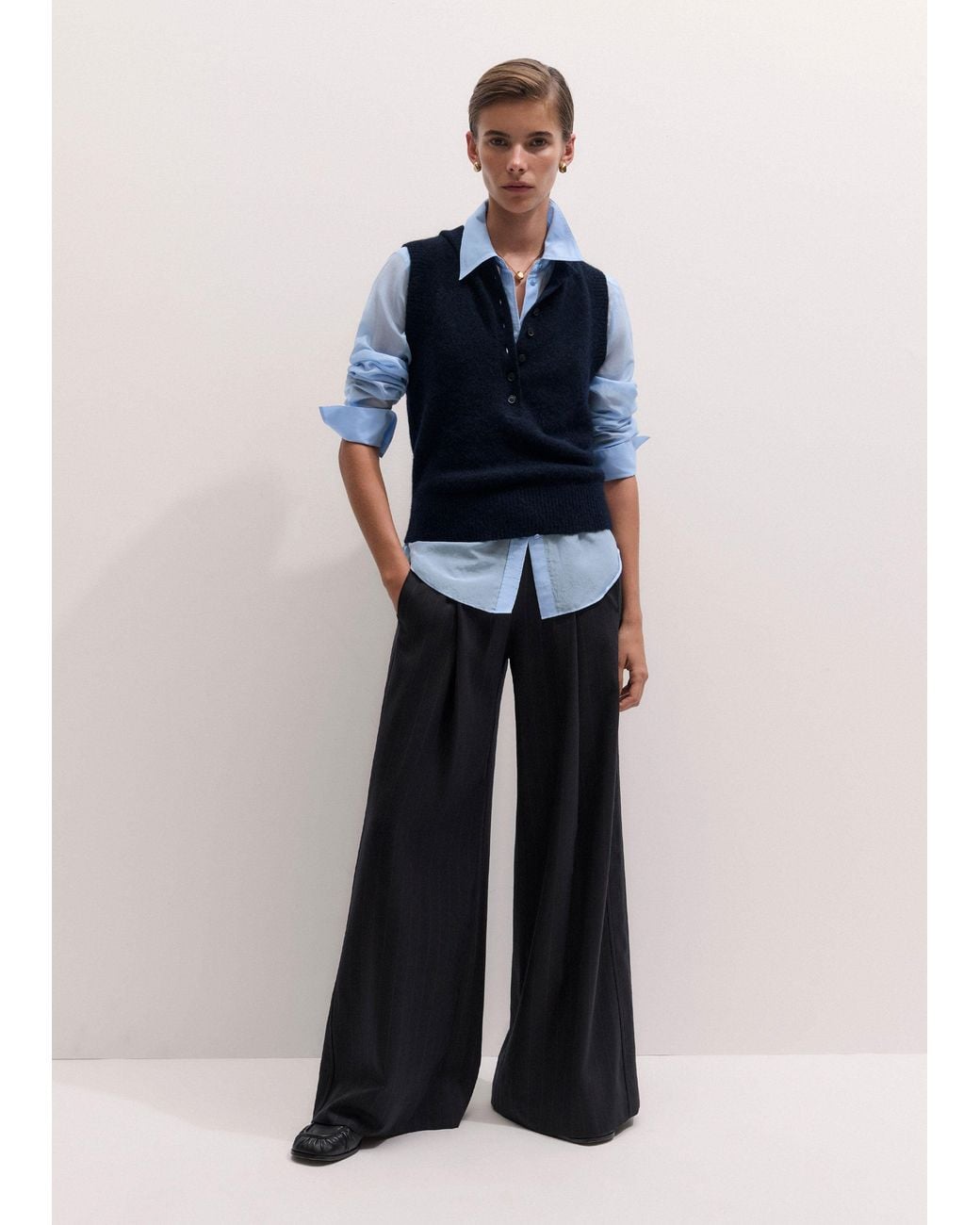 ME+EM Blue Henley Straight Knit Vest