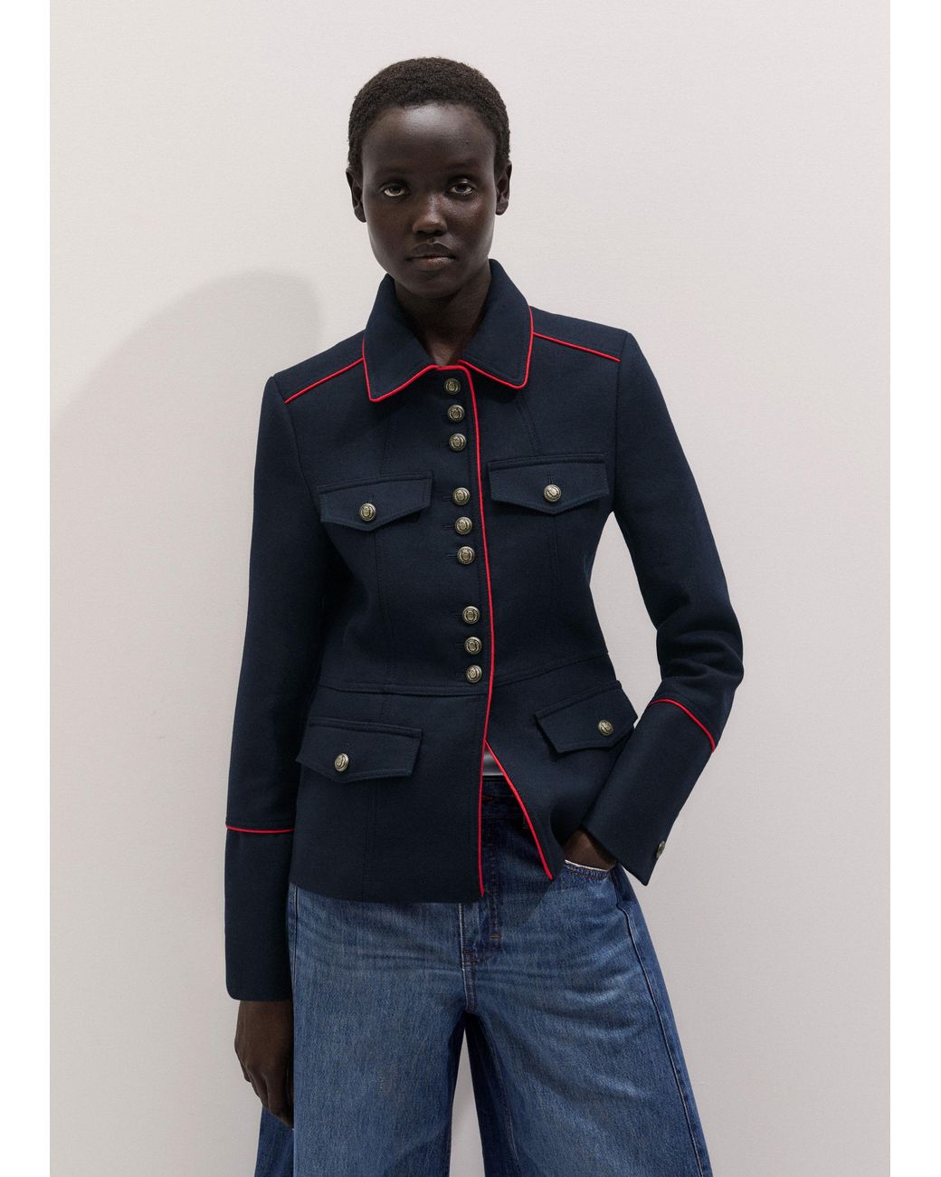 ME+EM Blue Slim Fit Piped Utility Jacket