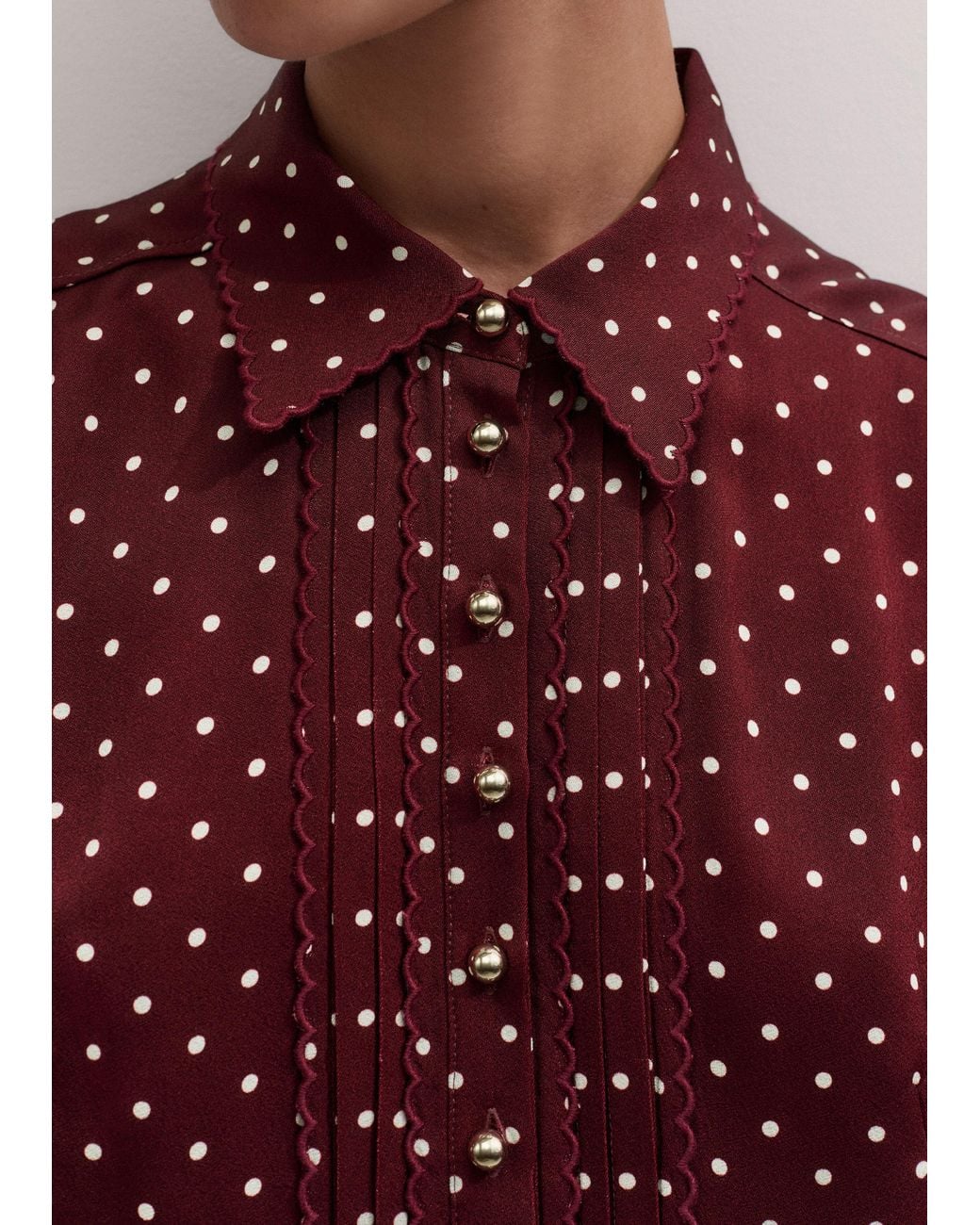 ME+EM Purple Winter Polka Dot Print Fit And Flare Midi Dress Wine-Cream