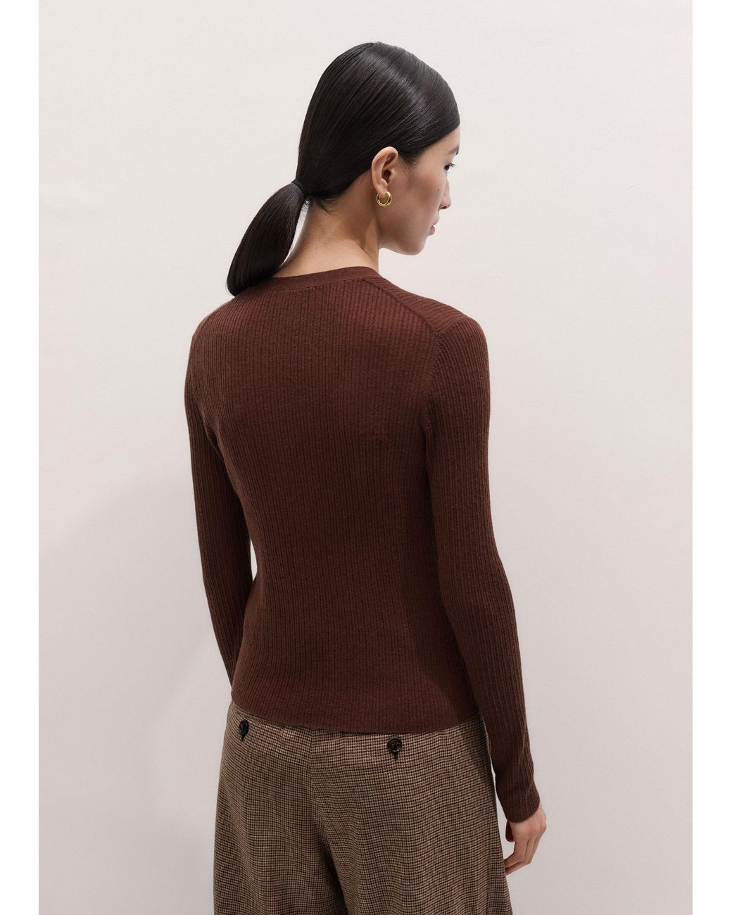 ME+EM Brown Barely There V Neck Slim Cardigan