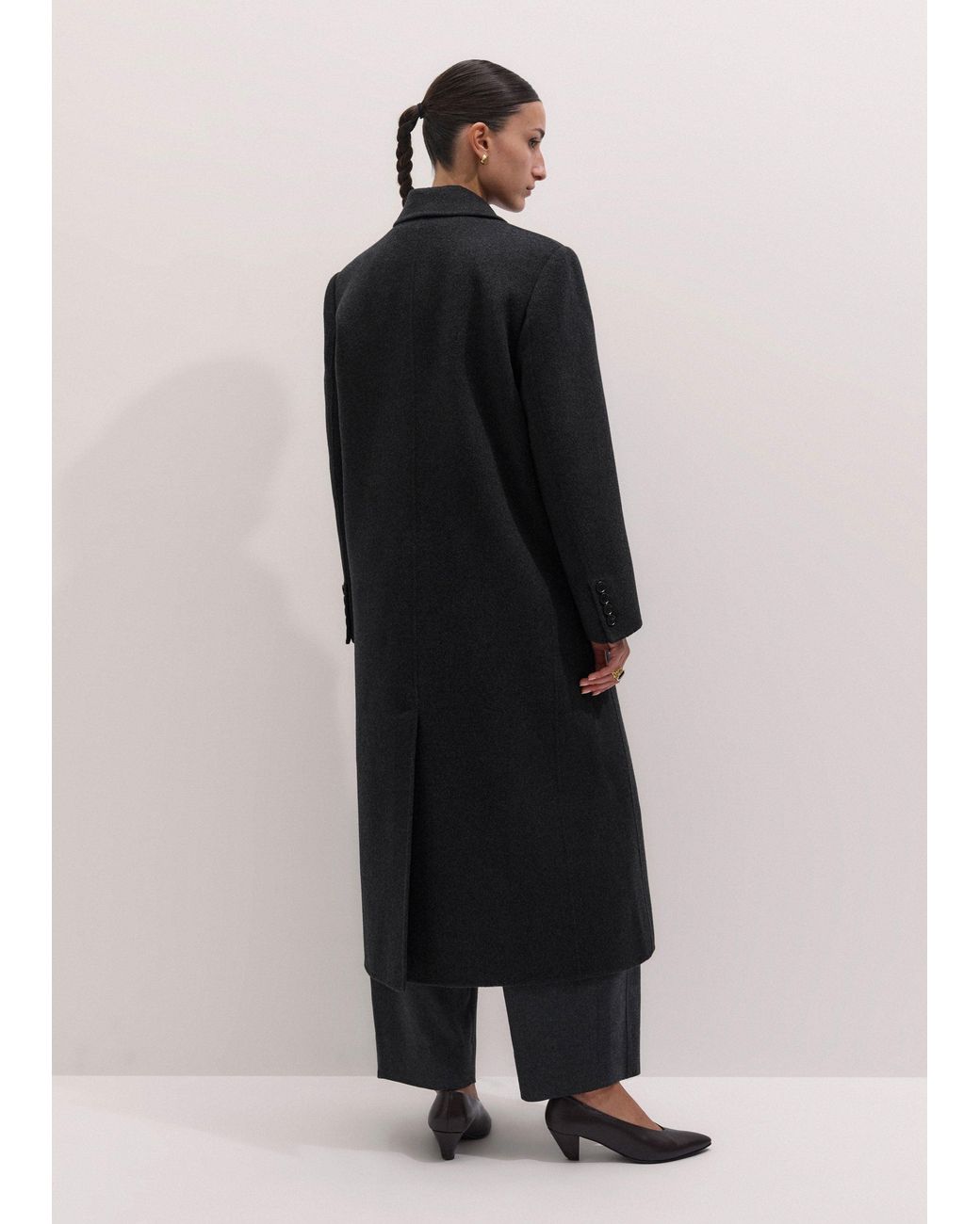 ME+EM Black Oversized Coat Dark Charcoal Melange