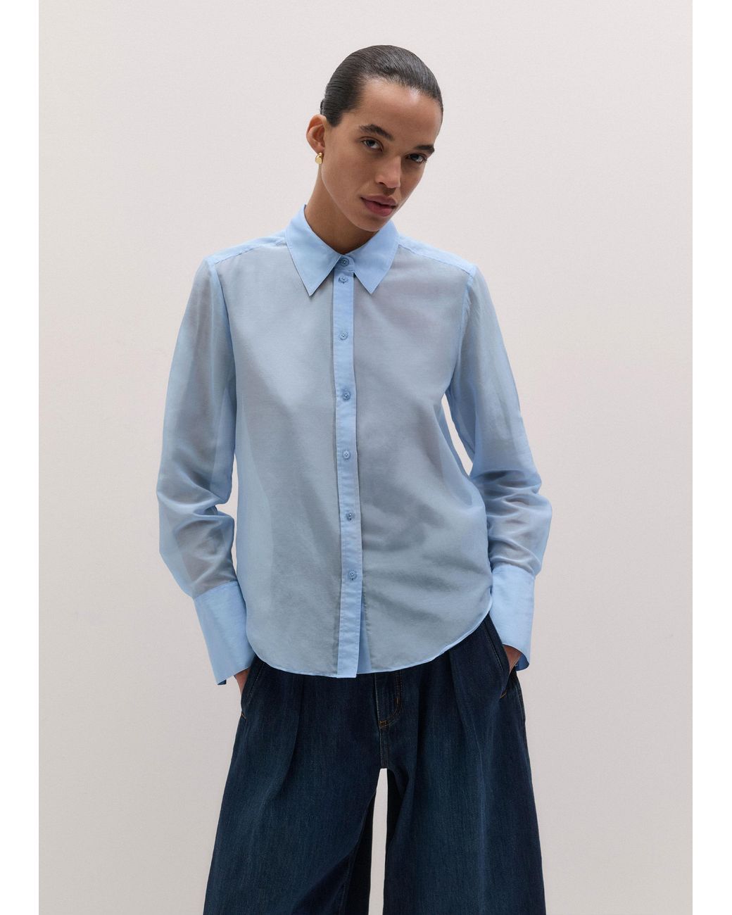 ME+EM Blue Silk Cotton Cloud Layering Shirt + Tie