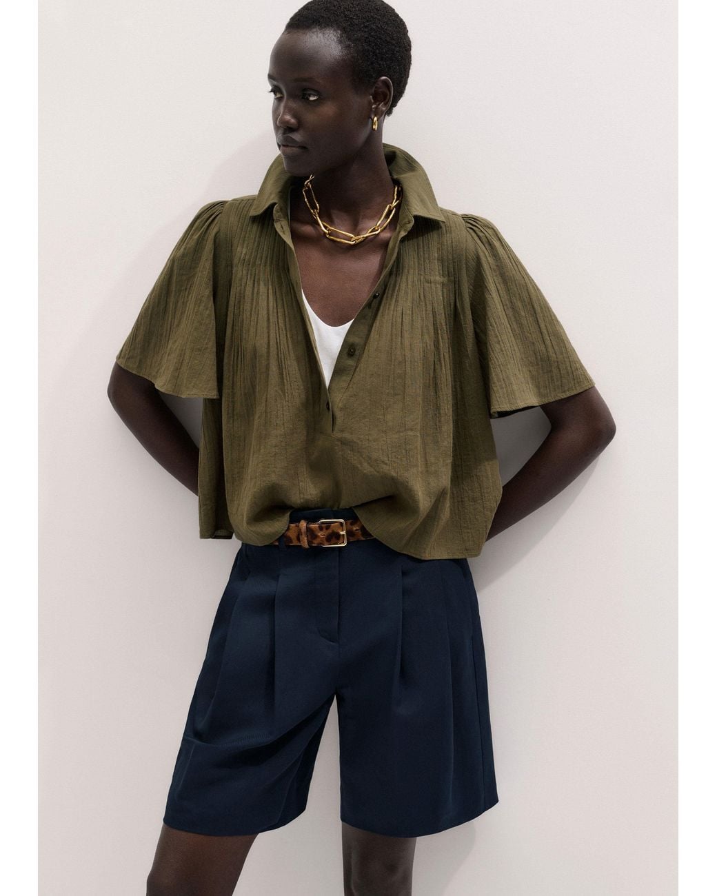 ME+EM Multicolor Cotton Swing Short Sleeve Blouse