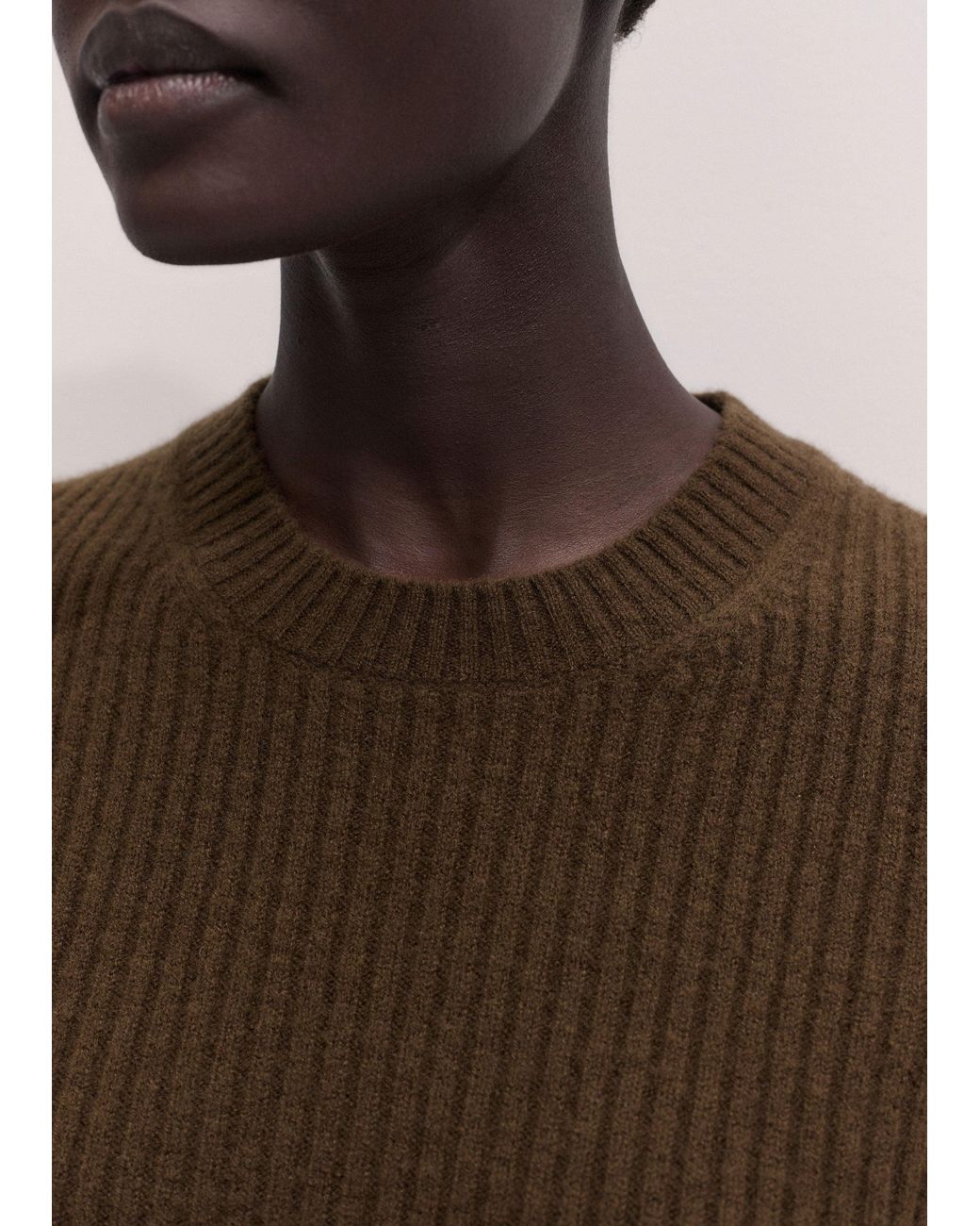 ME+EM Brown Merino Rib Straight Knit Tee