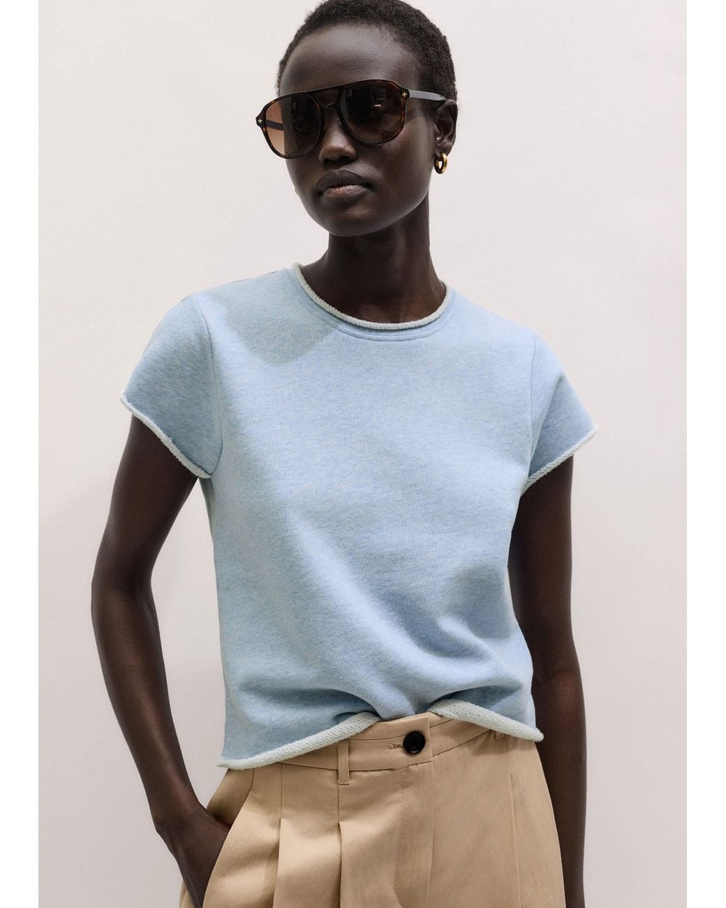ME+EM Blue Baby Tee Lightweight Sweatshirt