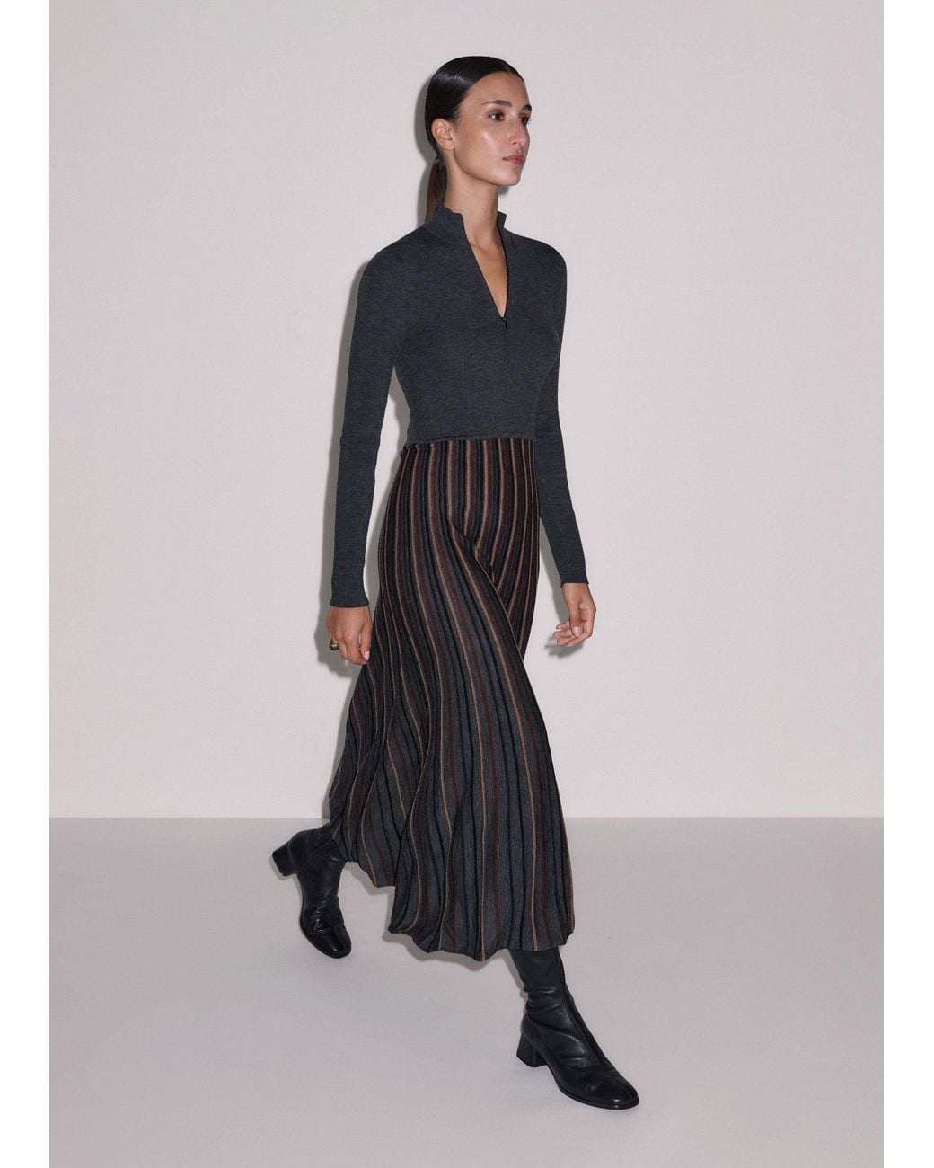 ME+EM White Merino Stripe Knit Maxi Dress