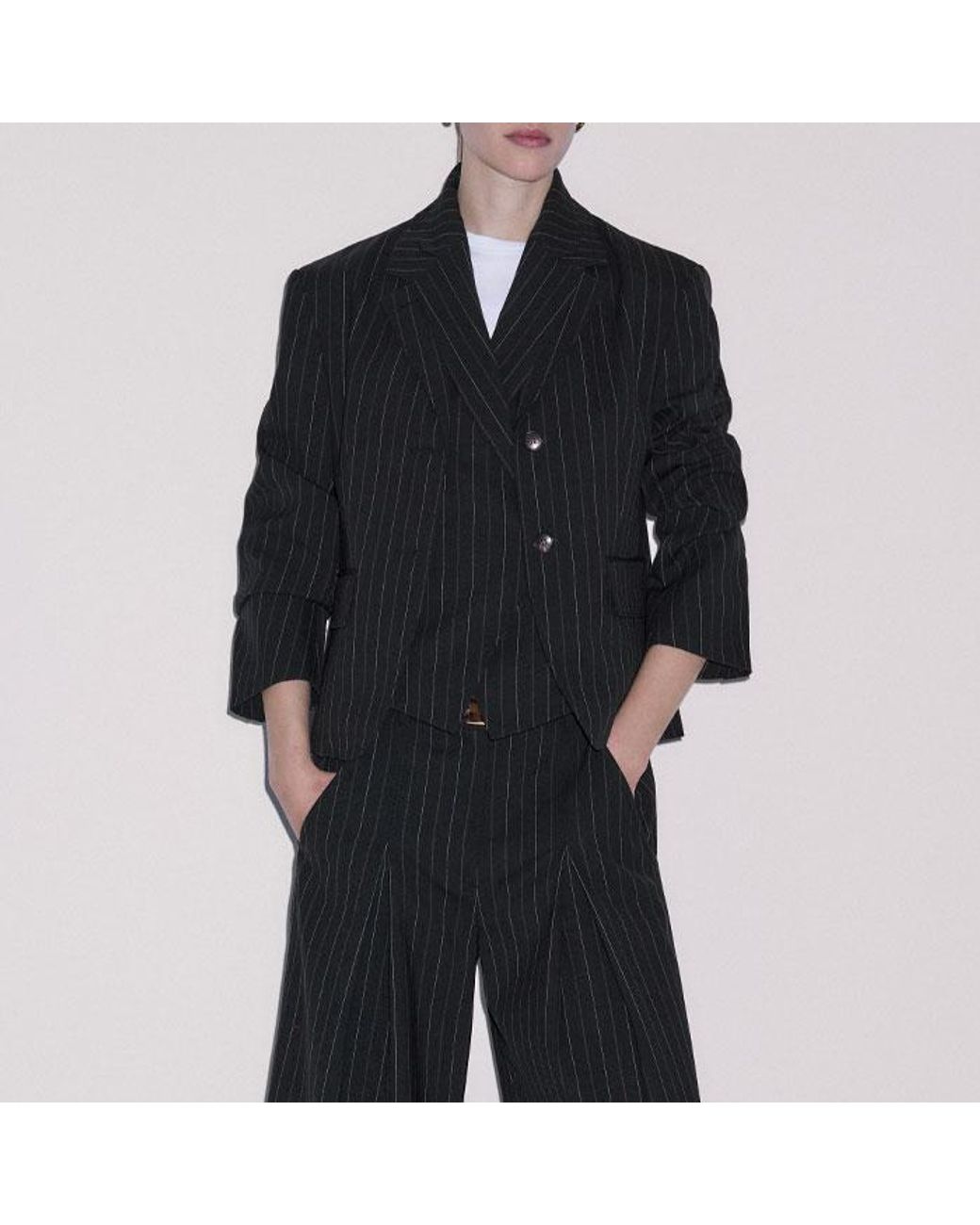 ME+EM Black Ultimate Wide Pinstripe Culotte