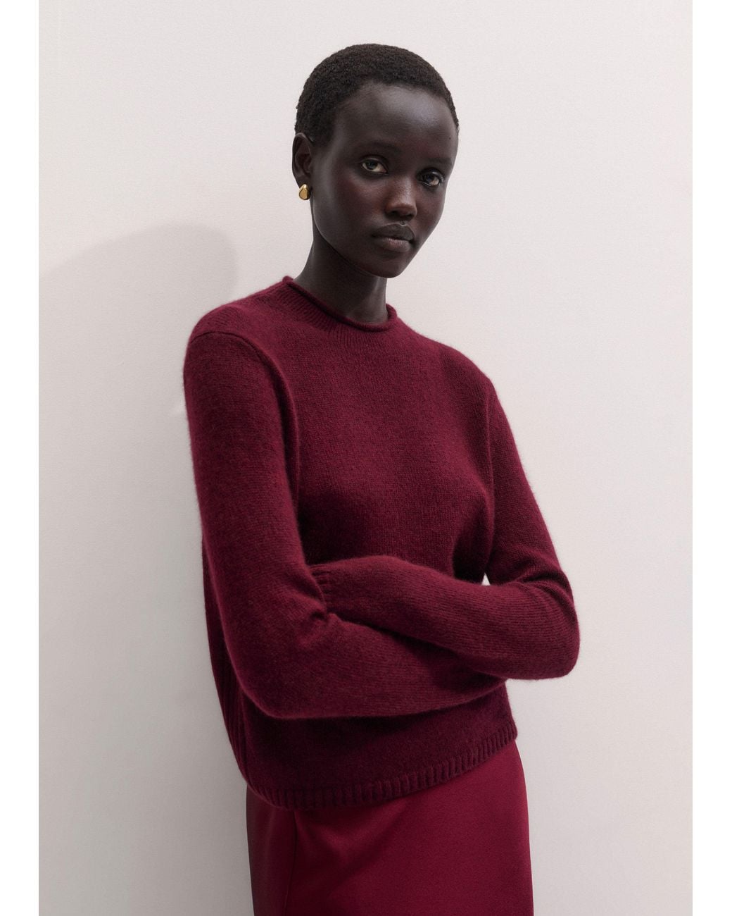 ME+EM Red Merino Cashmere Silk High Neck Straight Jumper