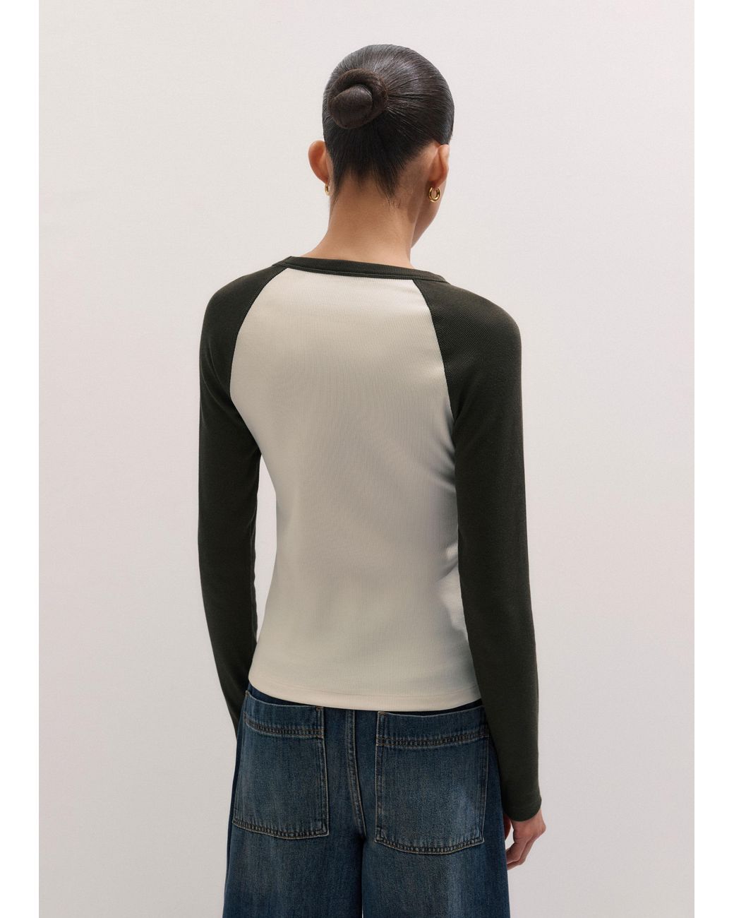 ME+EM Multicolor Ultimate Slim Baseball Top Autumn Ivory-Rich Melange