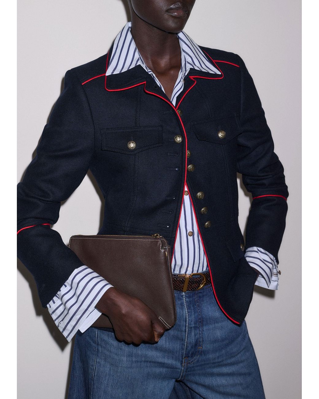 ME+EM Blue Slim Fit Piped Utility Jacket