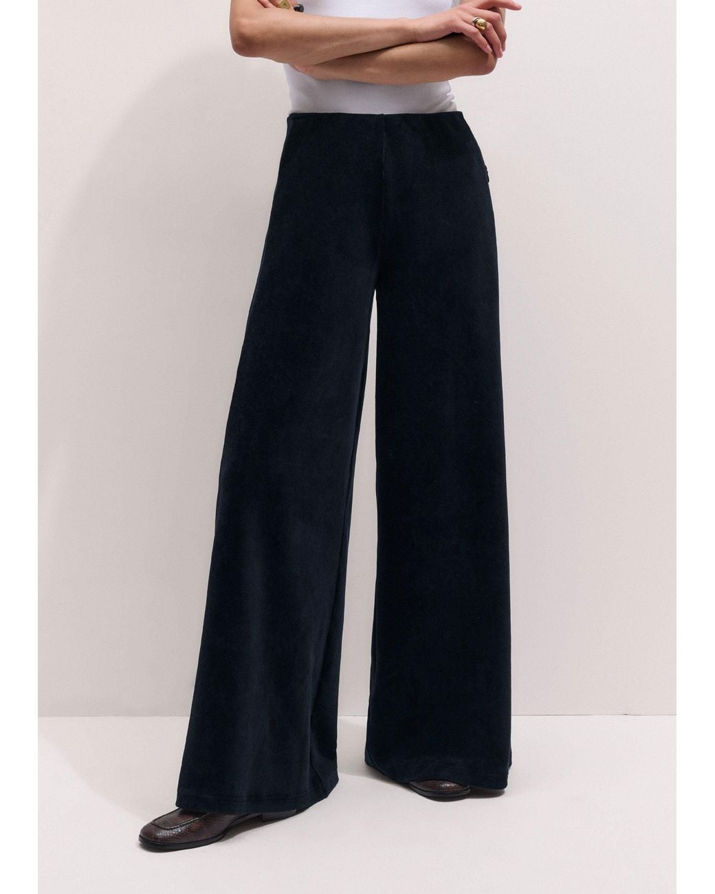 ME+EM Blue Cord Velour Wide Leg Trouser
