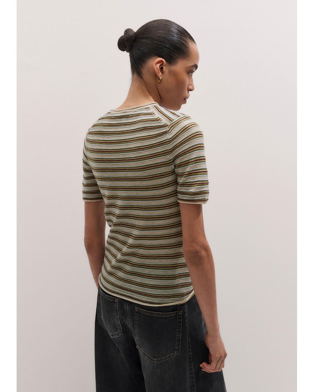ME+EM Brown Barely There Micro Stripe Slim Tee + Tie