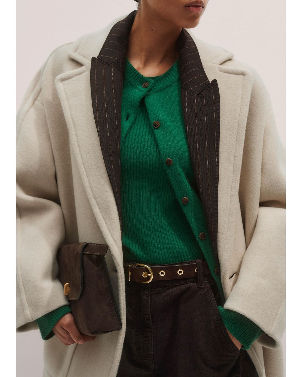 ME+EM Green Cashmere Straight Buttoned Cardigan