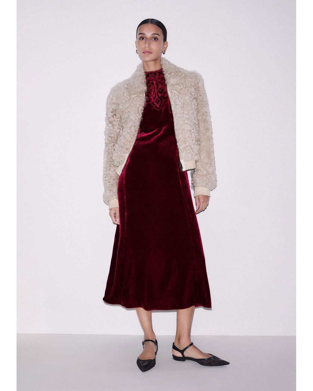 ME+EM Silk Blend Velvet Embroidered Midi Dress