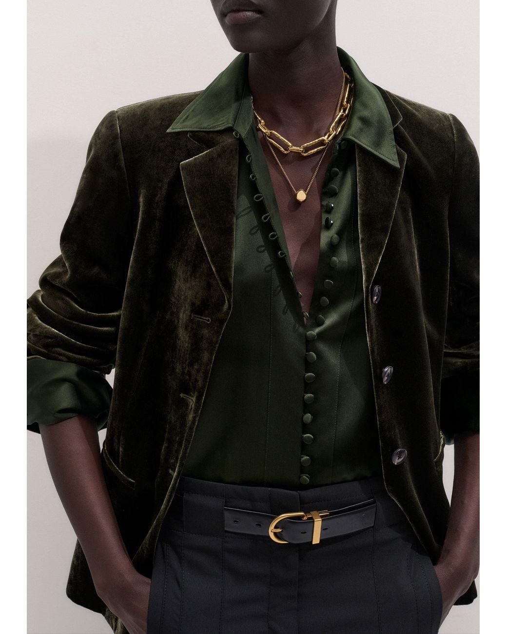ME+EM Brown Silk Satin Layering Shirt + Tie