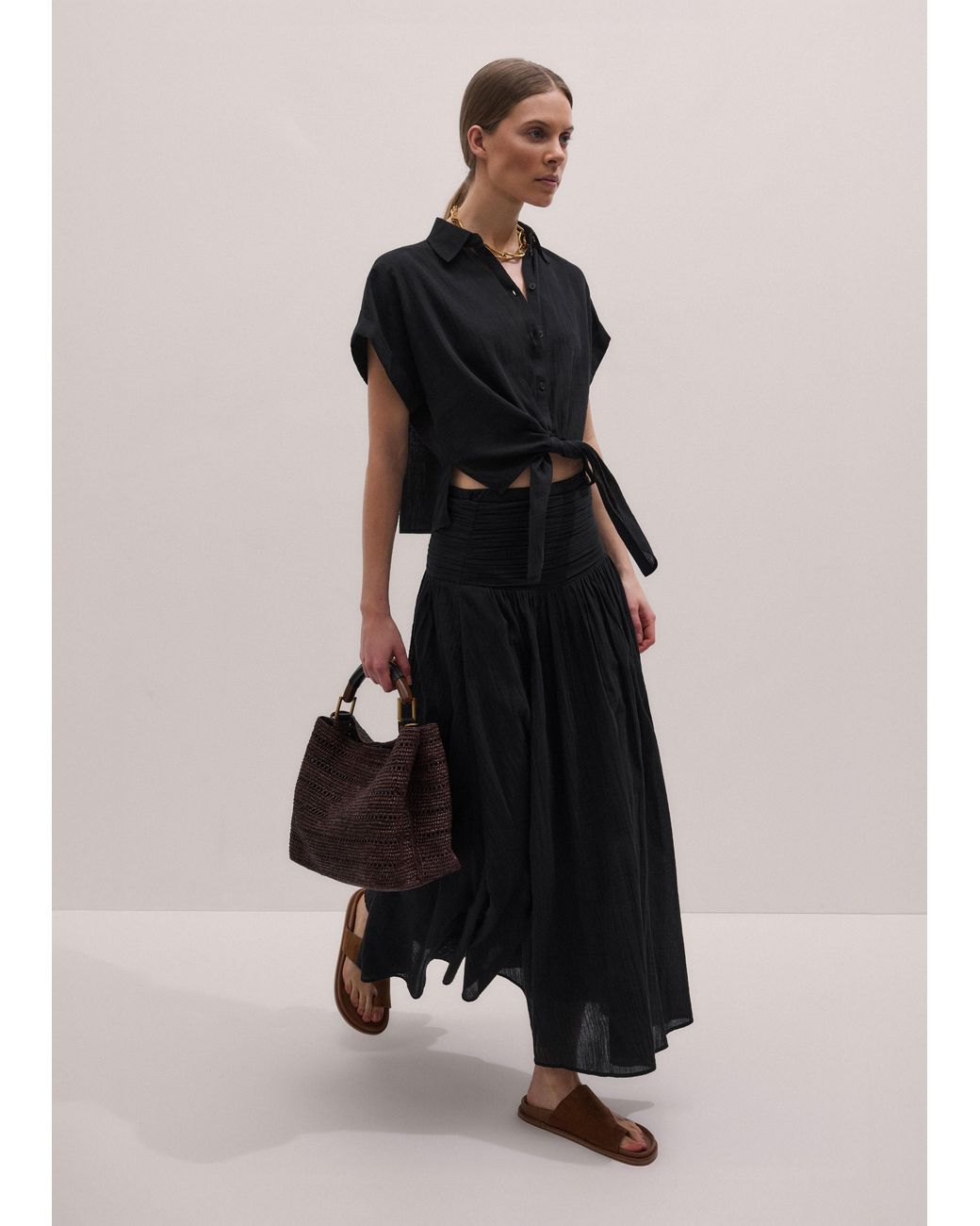 ME+EM Blue Cotton Gauze Maxi Skirt + Slip