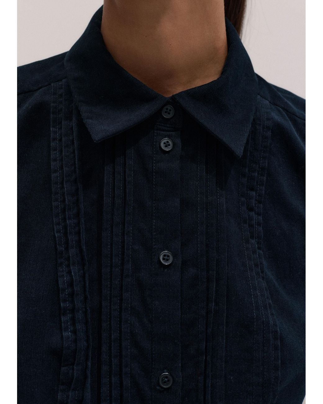 ME+EM Blue Micro Cord Slim Fitting Blouse