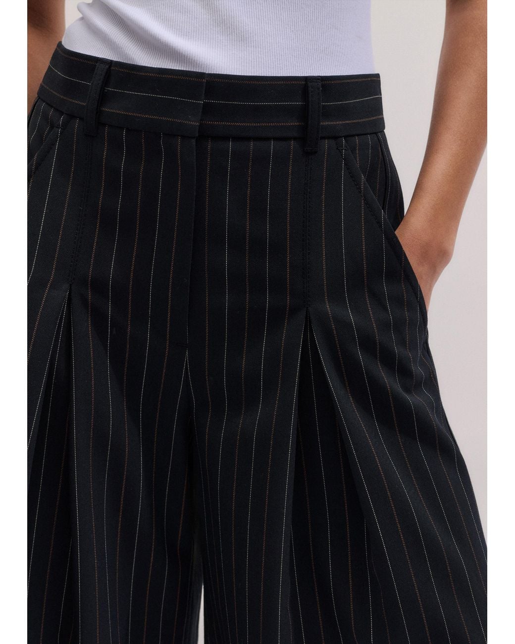 ME+EM Black Ultimate Wide Pinstripe Culotte